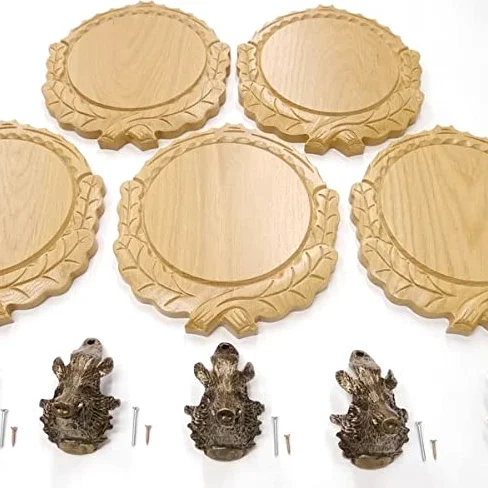 GTK Oferta 5 placas de cuña talladas de roble claro AF 16 cm con 5 cabezas de cuñas, portada grande, tabla de cuñas, cartel para trofeos