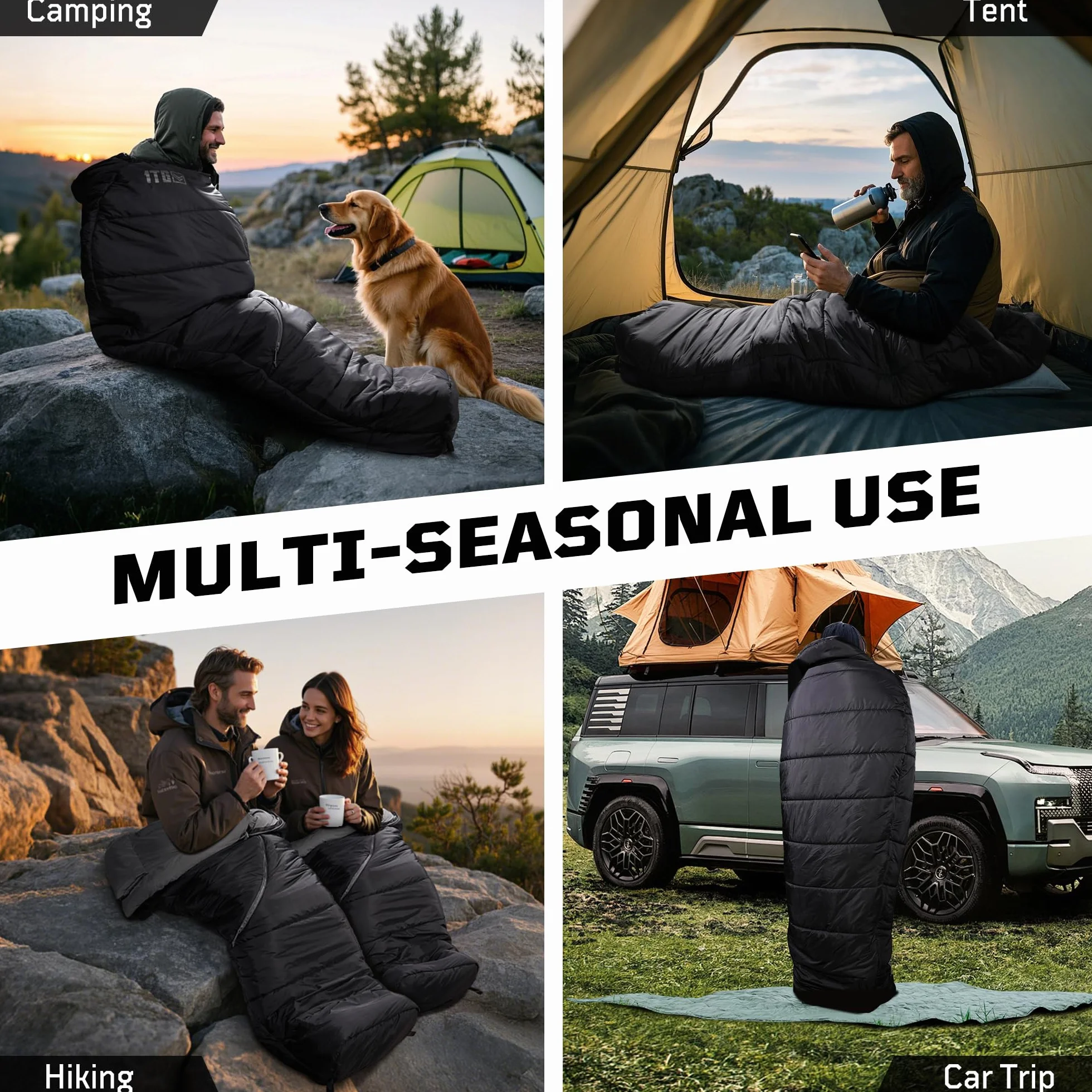 Mummy Sleeping Bag, Ultralight 4‑Season Sleeping Bag for for Adults, Military, Lightweight & Windproof, Cold Weather with Adjustable Hood, Phone Pocket for Camping, Hiking, Traveling