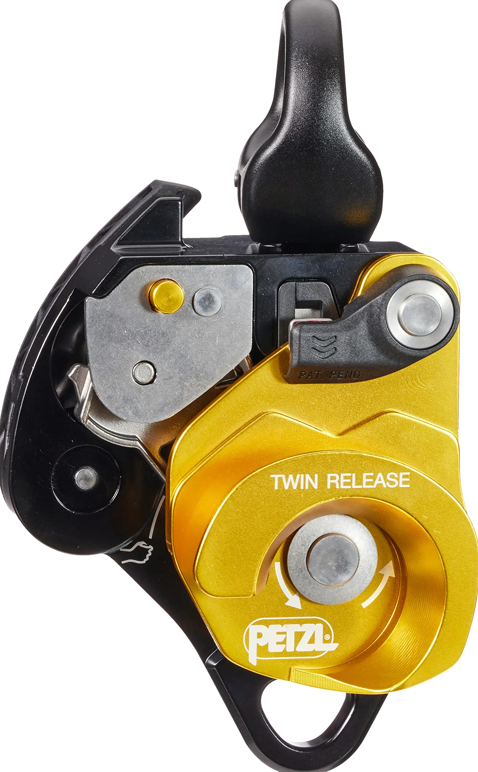 Petzl, Twin Release, Polea De Doble Bloqueo Desbloqueable para Sistemas De Recuperación, Oro Negro, U, Unisex Adulto