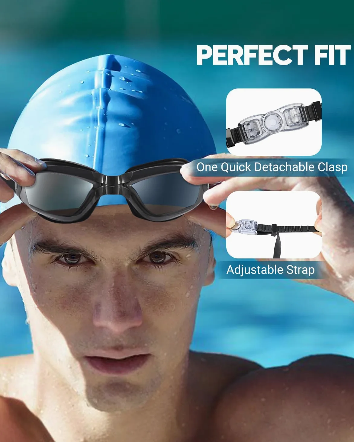 Juego de 2 gafas de natación sin fugas para adultos, hombres, mujeres y jóvenes