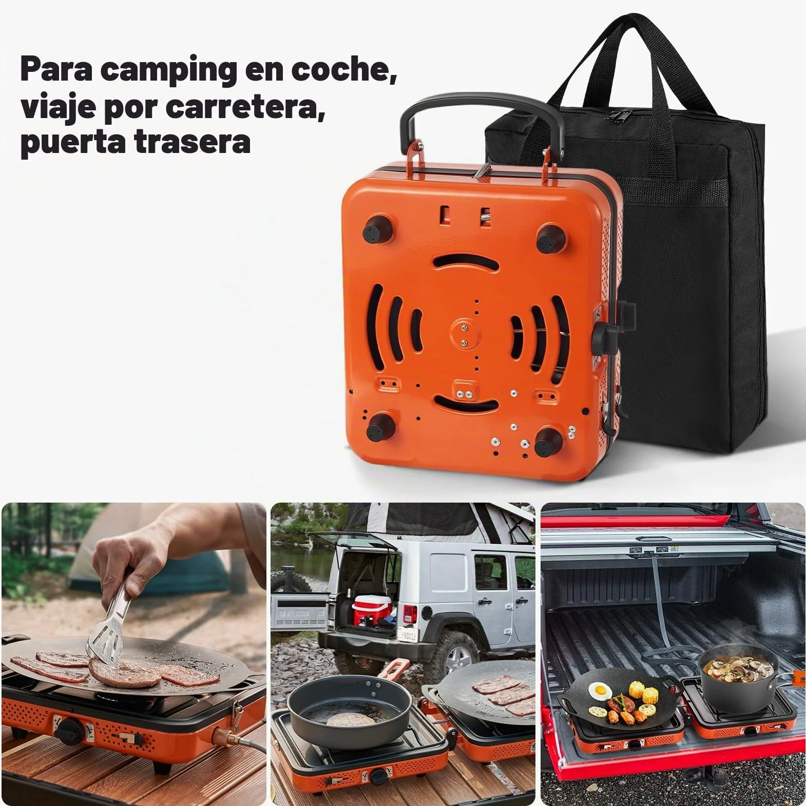 Odoland Estufa de camping portátil 2 quemadores 4400 W encendido automático control de calor