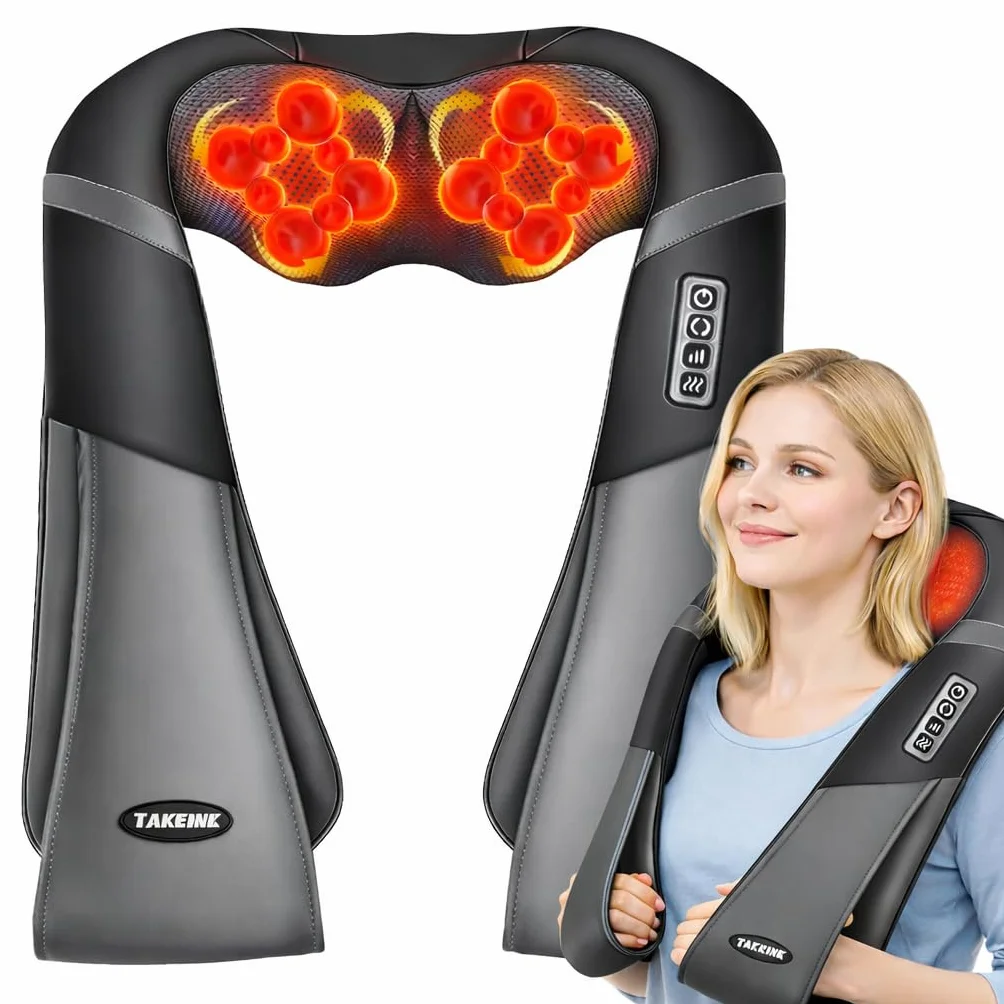 Masajeador Shiatsu 16 Cabezales de Masaje Integrados Hombros Cuello 3 Velocidades Dirección Ajustable Calor