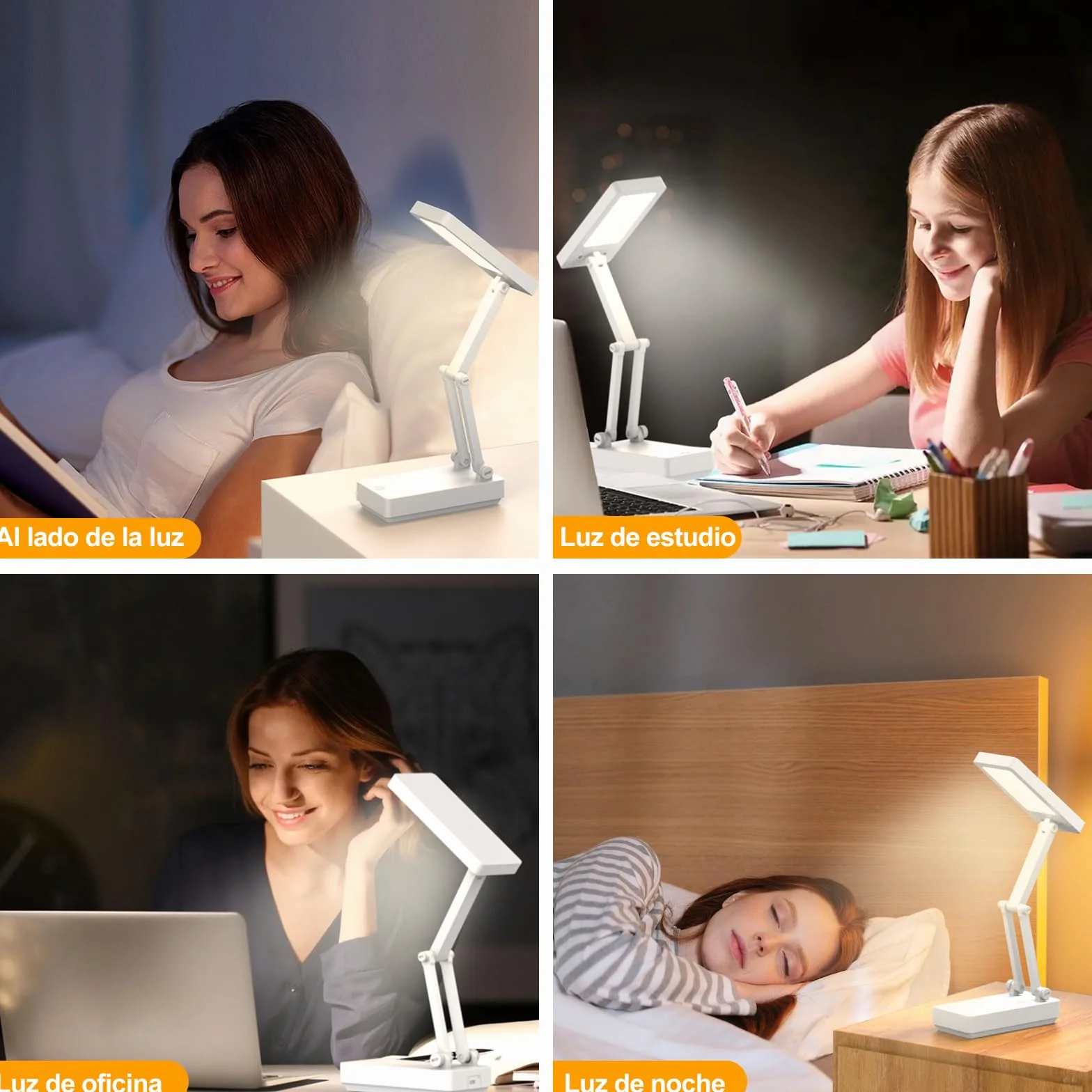 Lámpara Escritorio LED Recargable 2400 mAh Plegable Táctil 3 Modos