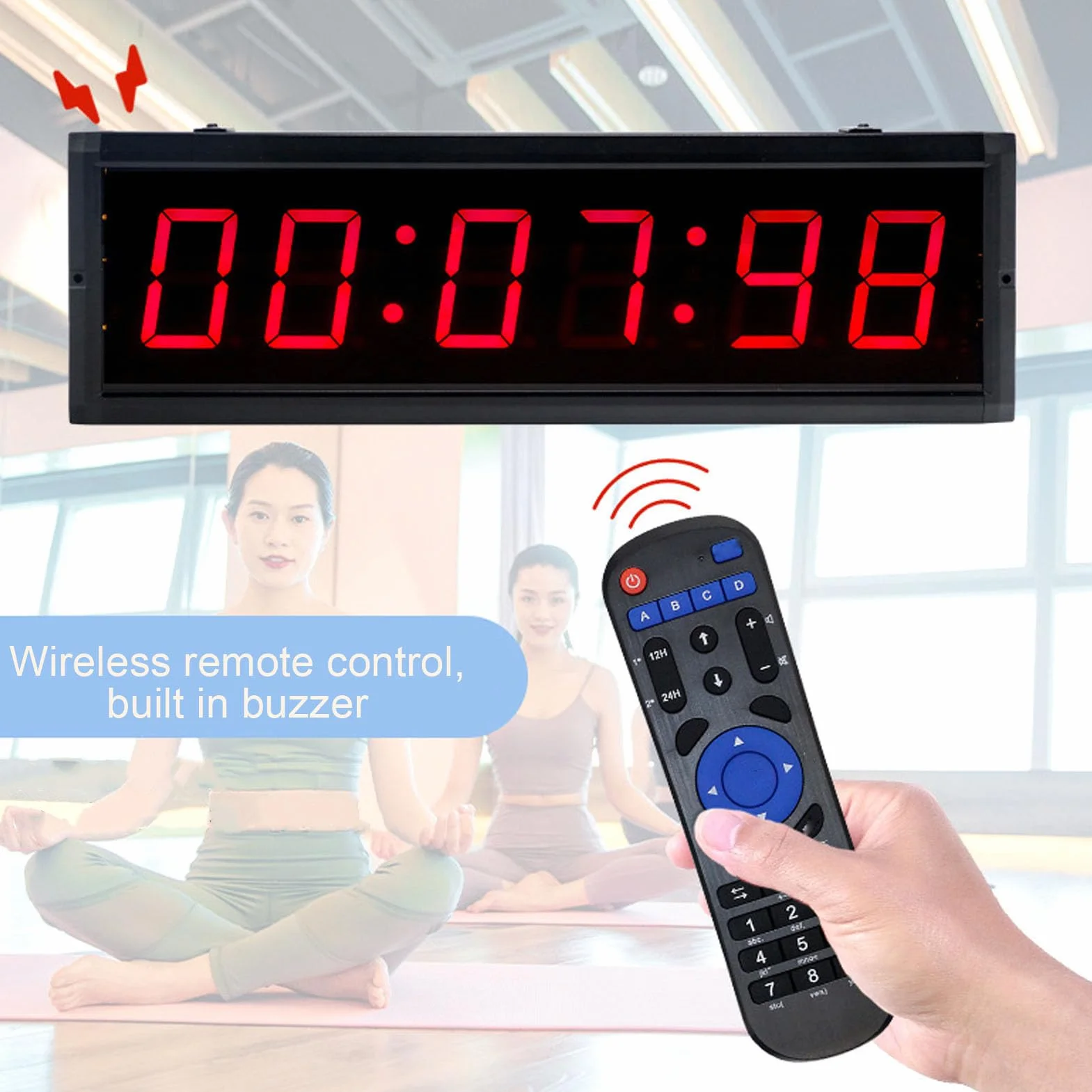 Temporizador de LED con 6 Dígitos, Reloj de Cuenta Regresiva para Gimnasio y Eventos, Temporizador Multifuncional con Control Remoto y Marco de Aluminio Rojo