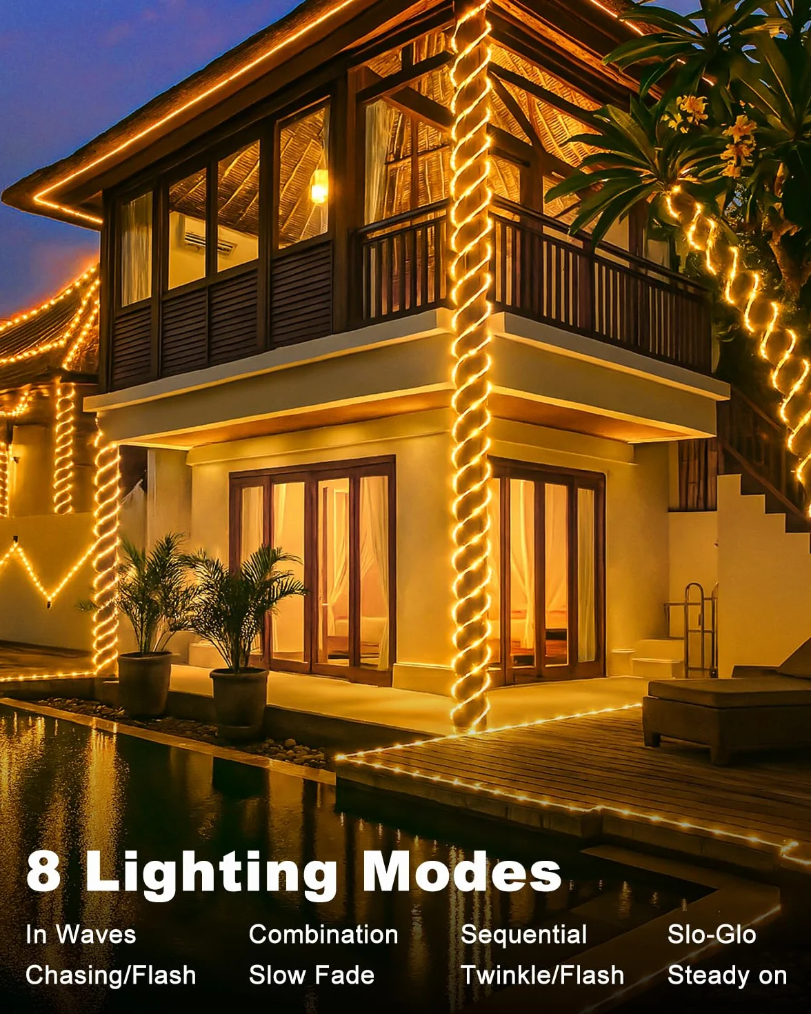 Btfarm Manguera de luces solares para exteriores 10 m 100 LED IP65 8 modos