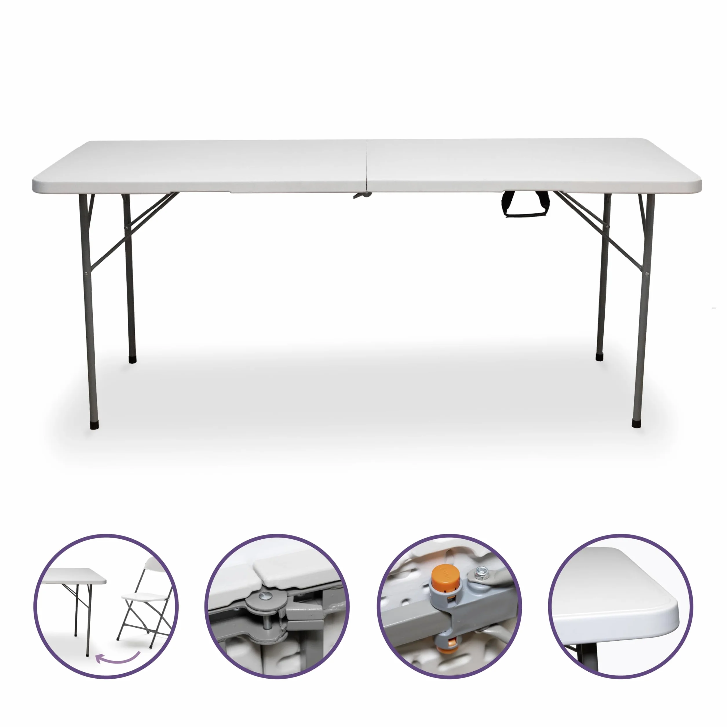 KG KITGARDEN Mesa Plegable Portátil Apertura Automática 180 x 70 x 74 cm Blanco