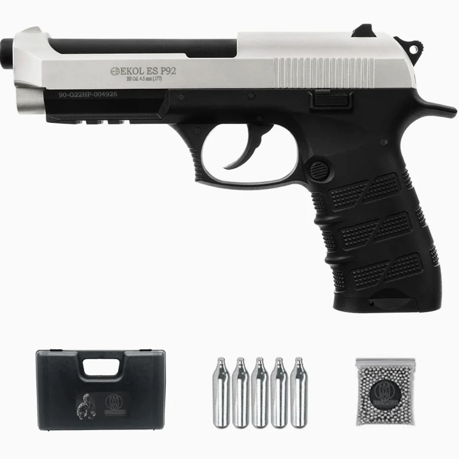 Pistola de balines ES P92 Bicolor 4,5mm Arma de Aire comprimido CO2 BB's + maletín