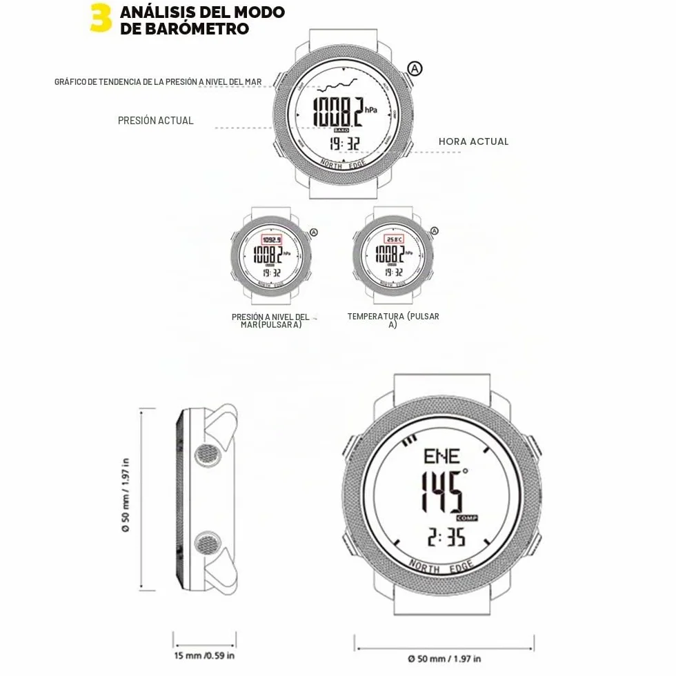 Reloj inteligente deportivo al aire libre, reloj táctico de silicona con altímetro, barómetro, brújula y termómetro, reloj militar impermeable hasta 50 m, rastreador de fitness multifuncional