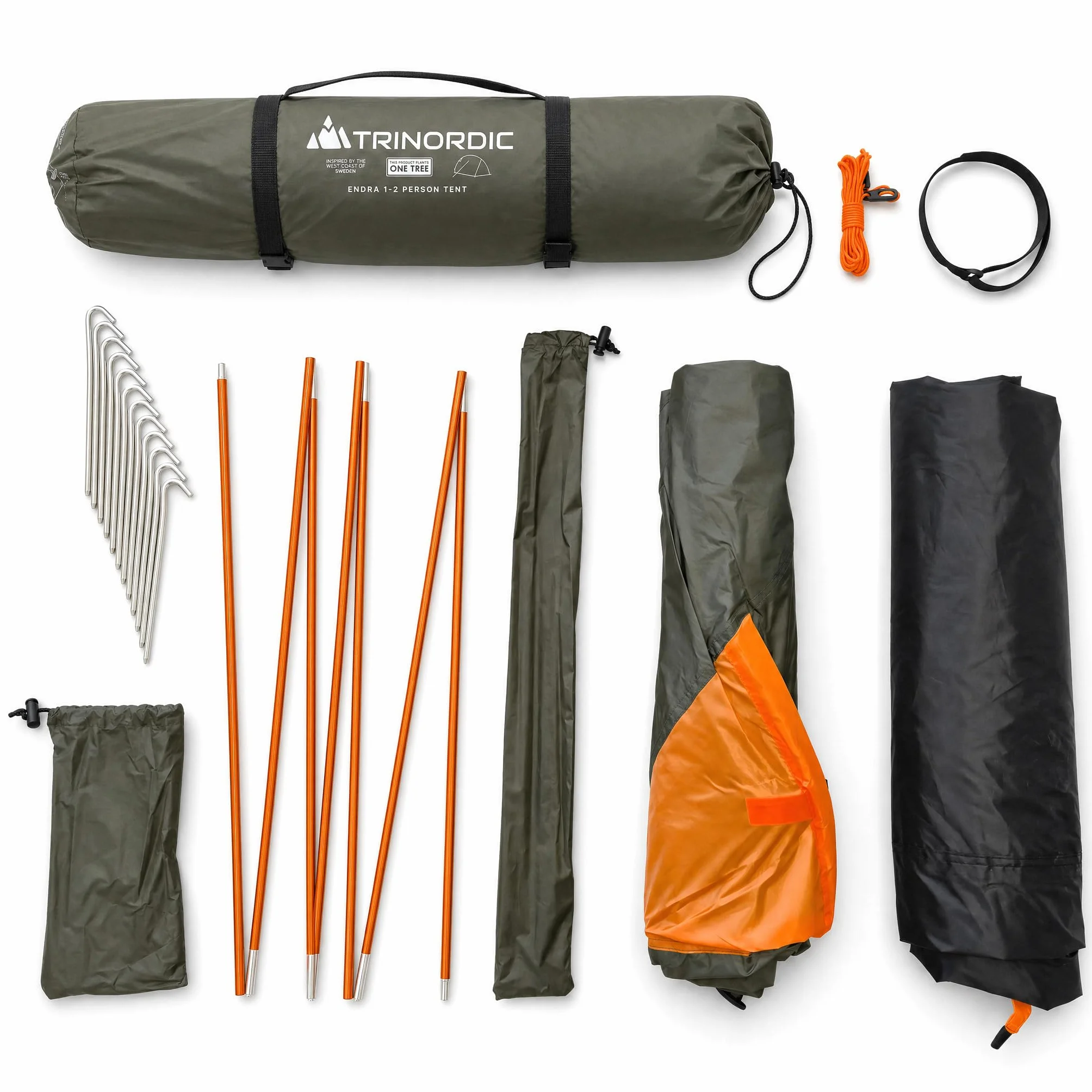 Trinordic Tienda Ligera 1-2 Personas – Tunnel Arco Único, 1,7 kg Peso Mínimo, 3000 mm Columna de Agua, Verde Oliva