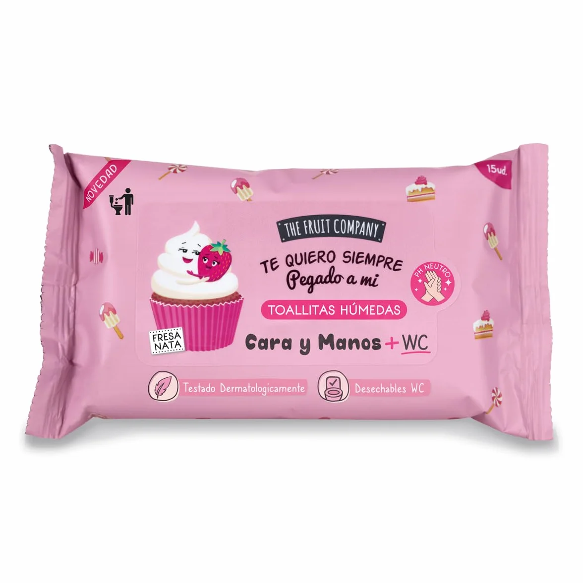Toallitas Húmedas Fresa Nata Pack 6 x 15 uds The Fruit Company PH Neutro Aloe Vera Vitamina E