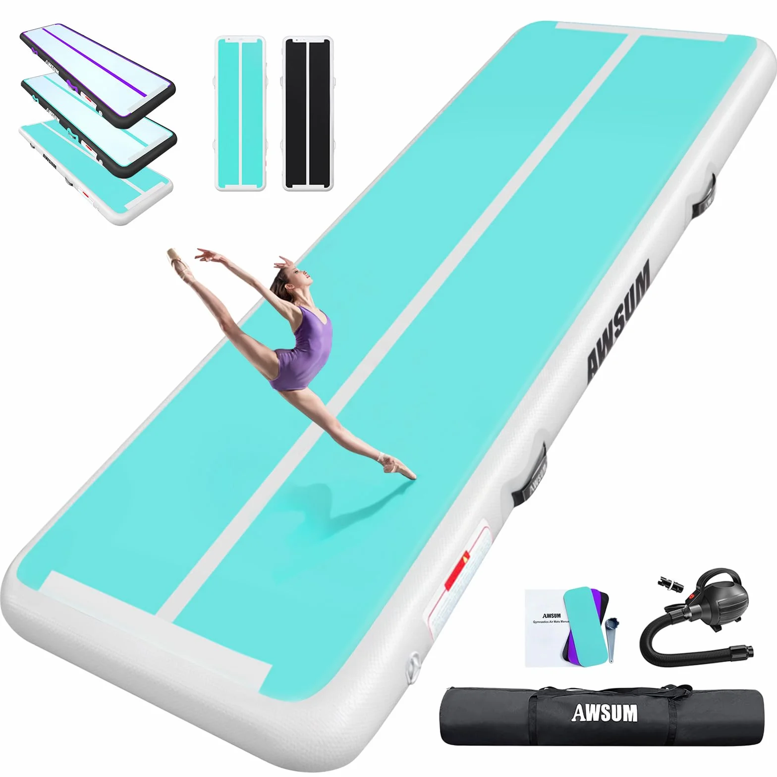 AWSUM Colchones Gimnasia Ritmica Hinchable 7m Colchoneta Gimnasia Artistica Deportiva con Bomba de Aire Electrica 10cm 20cm Gruesa