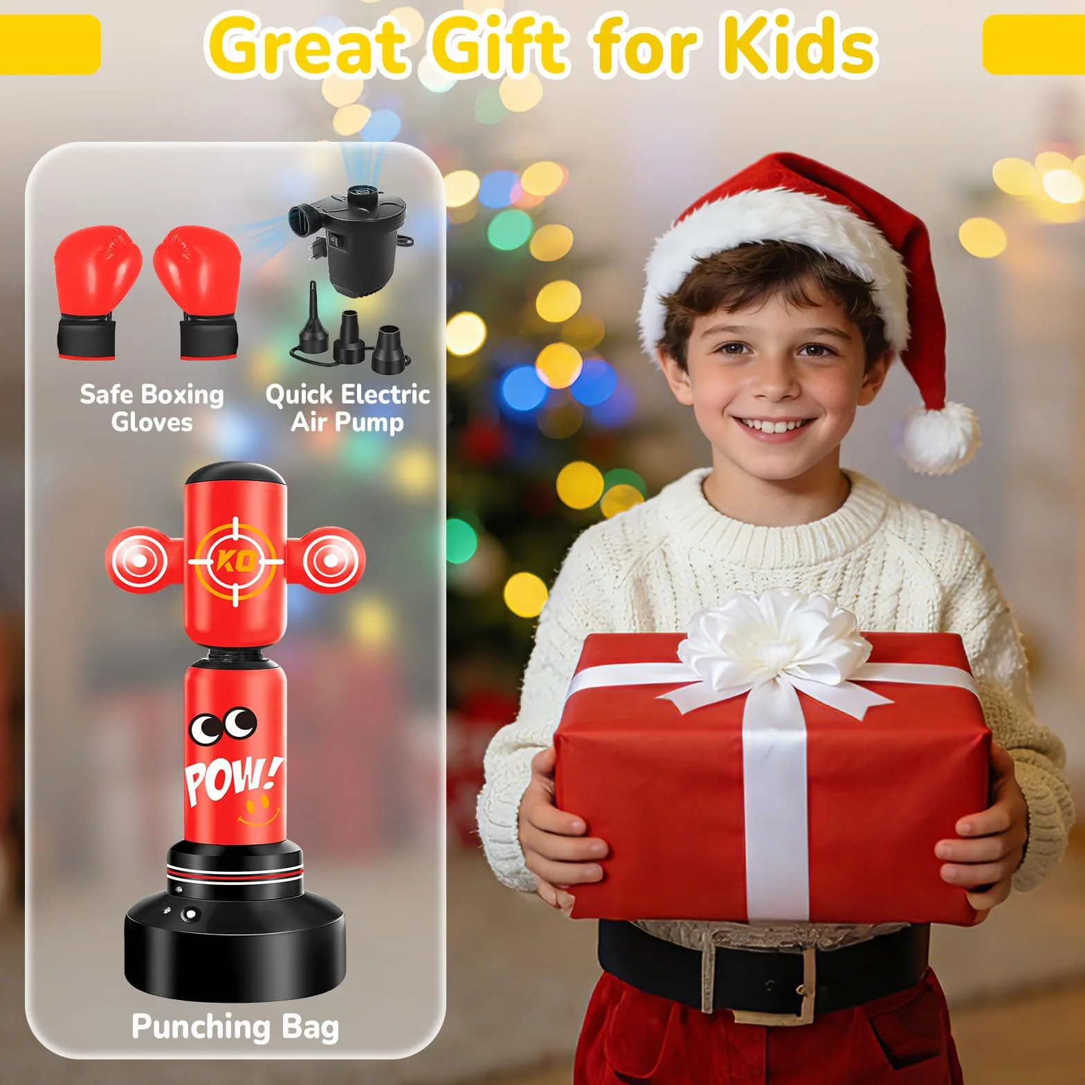 Saco Boxeo niños, Set de Boxeo con Bomba y Cuerda para Saltar Saco de Boxeo Hinchable Grande de 165cm, Regalos para niños y niñas de 3 a 12 años para Practicar kárate, Taekwondo