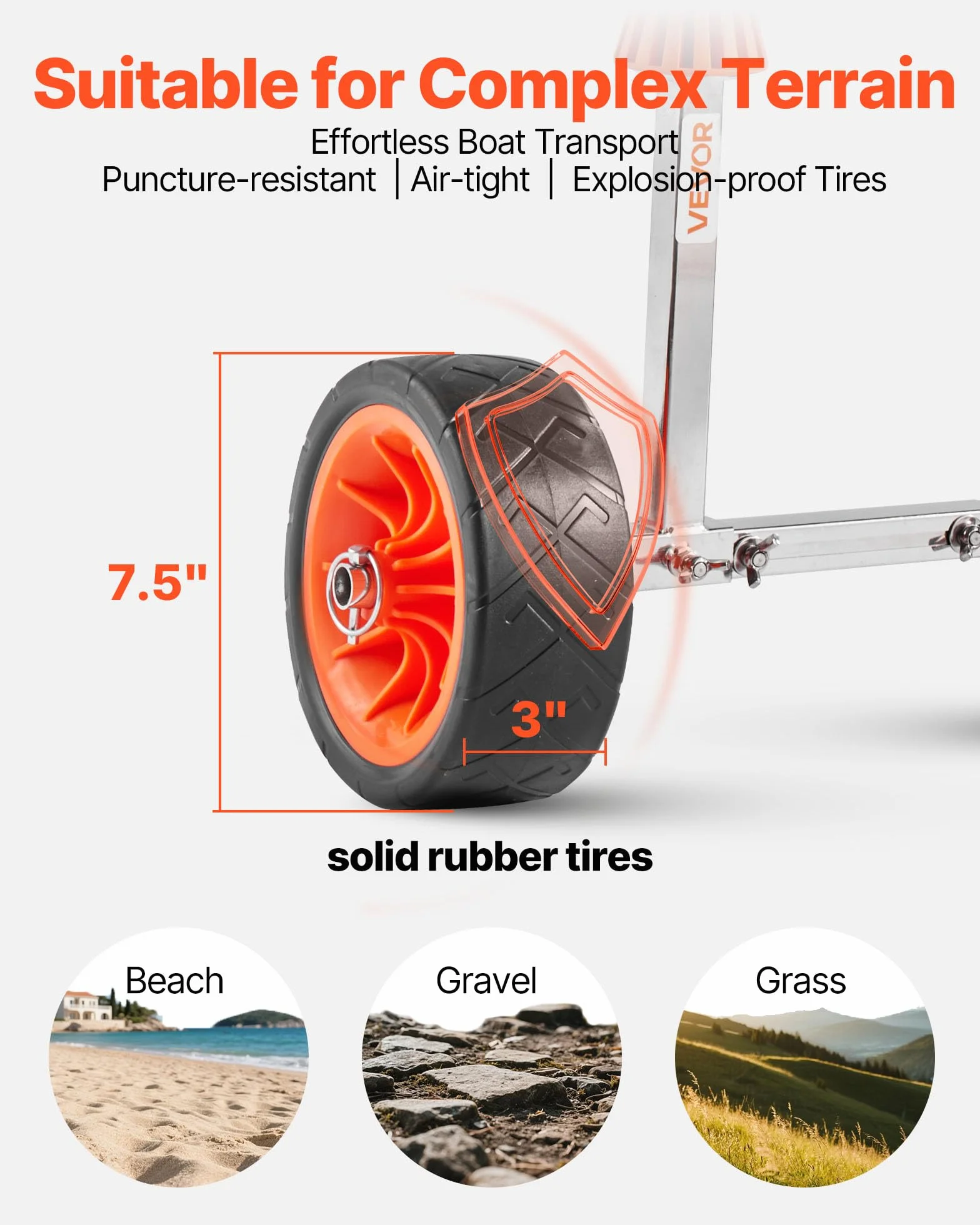 VEVOR Remolque Vertical para Kayak, Remolque de Kayak 560 x 190 x 485 mm con Neumáticos de Goma Maciza de 19,1 cm y Correa de Amarre, Carga de 113,4 kg, Carrito para Tabla de Surf de Remo, Canoas