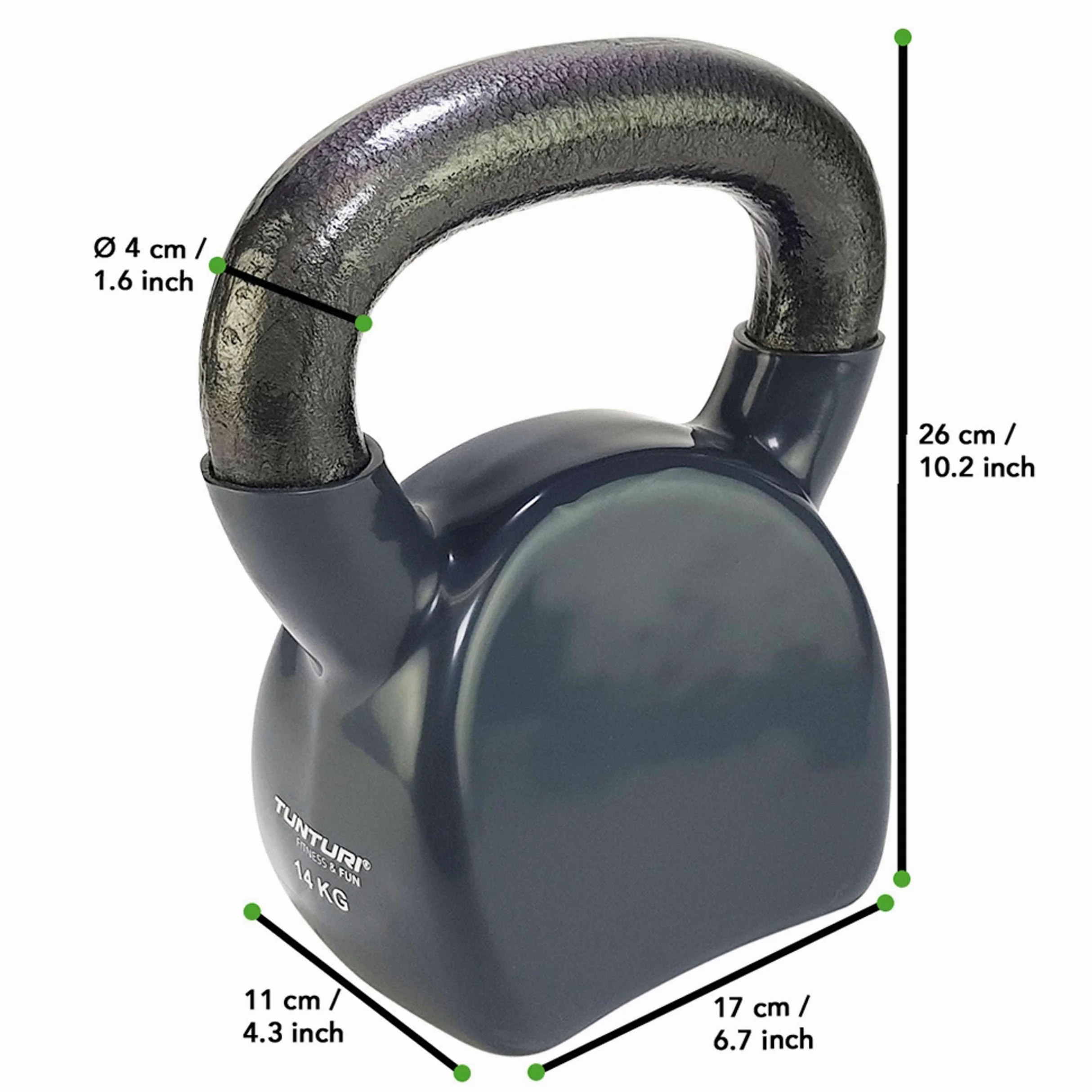 Tunturi Kettlebells Pesa Rusa Vinilo 14kg, Gris, Unisex Adulto, Grey, 1