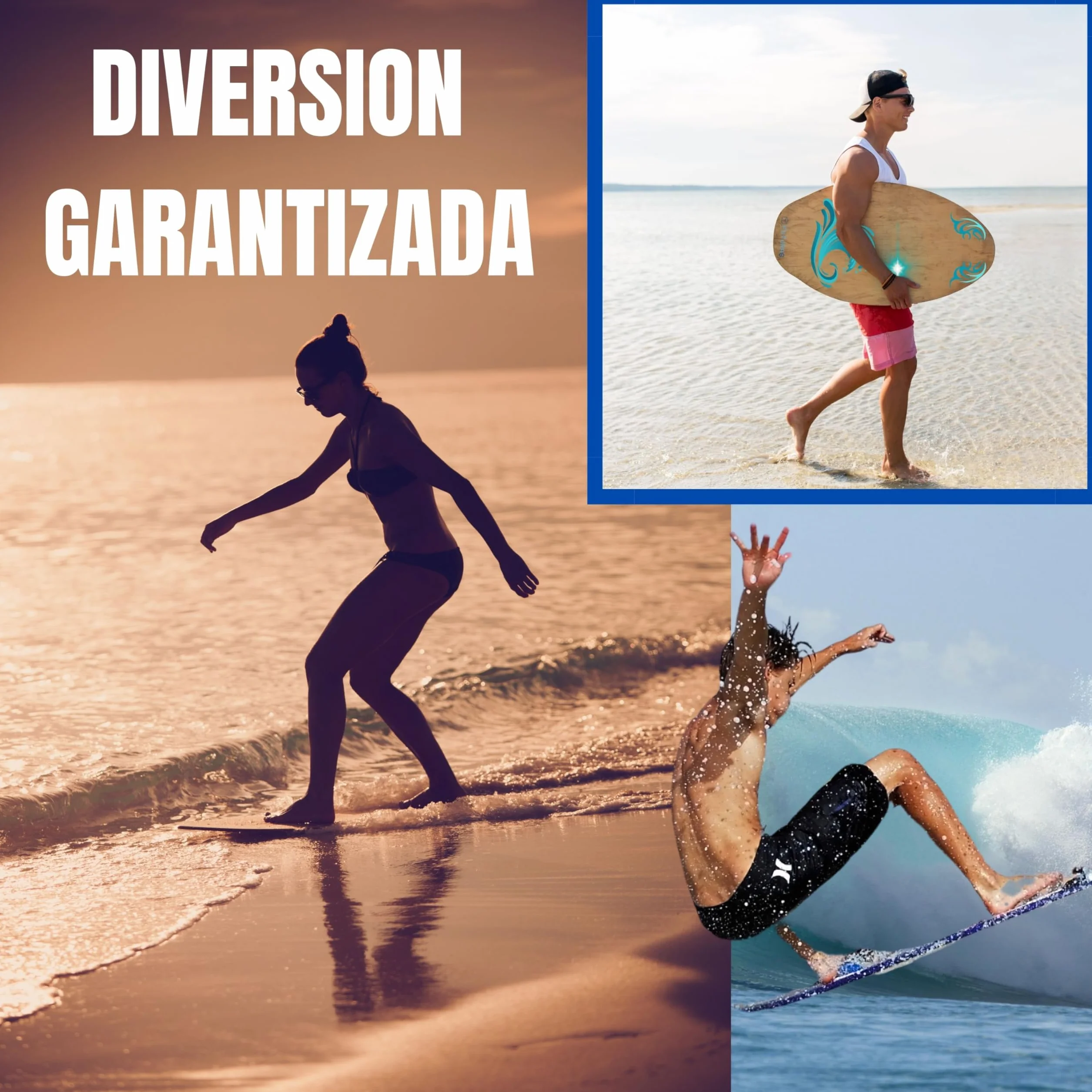 FUTURA8 Skimboard Madera Tabla Deslizante Antideslizante Ligera Resistente al Agua Adultos Principiantes Playa