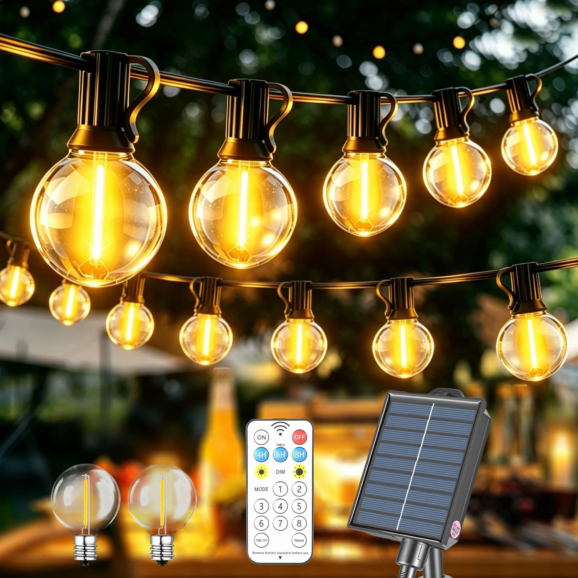 Guirnalda Luces Exterior Solar 30+2 LED IP44 2700K Blanco Cálido para Jardín Patio