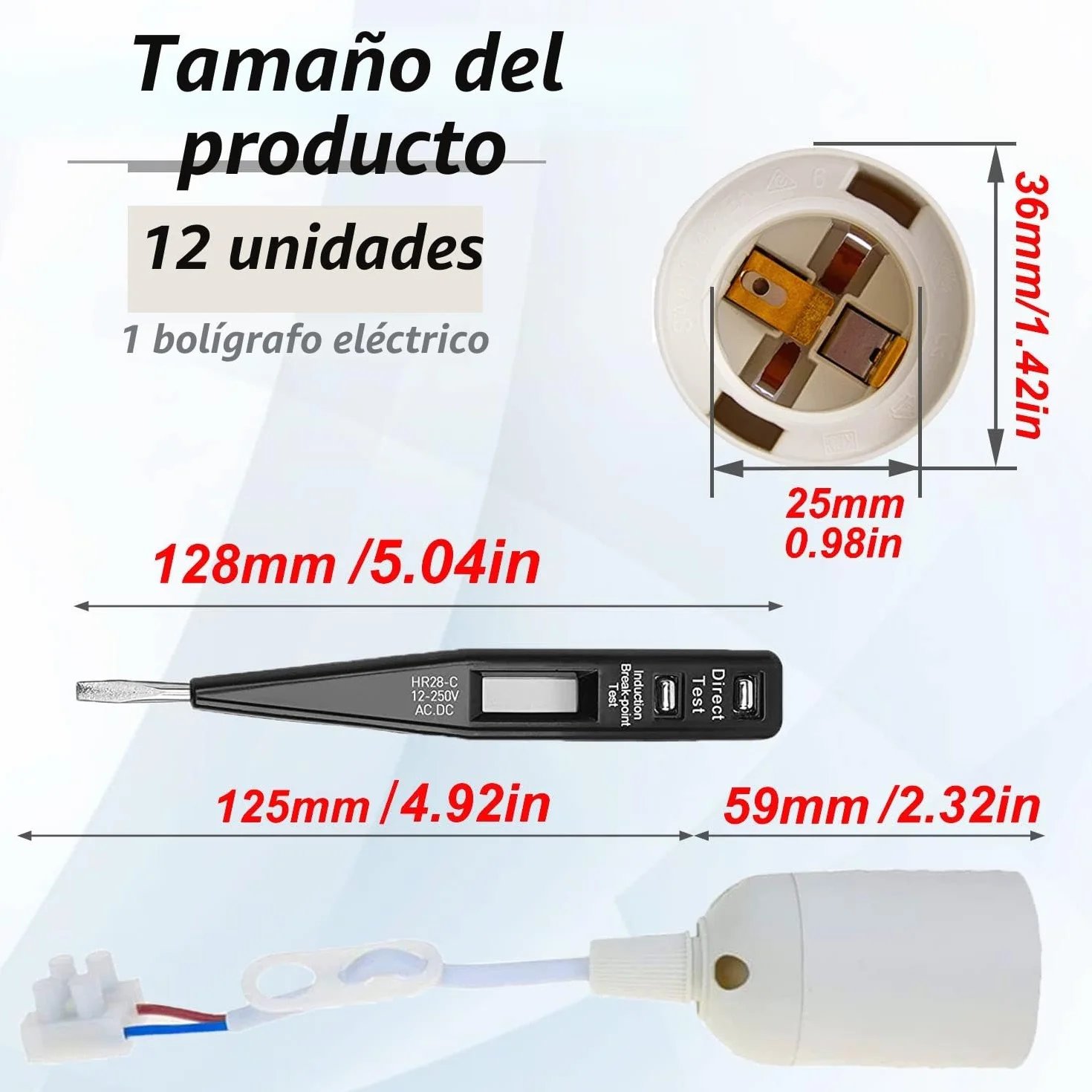 12 Piezas Casquillos E27, Portalámparas Adaptador de Bombillas, Probador de Voltaje, Soportes de Lámpara con Cable y Terminal