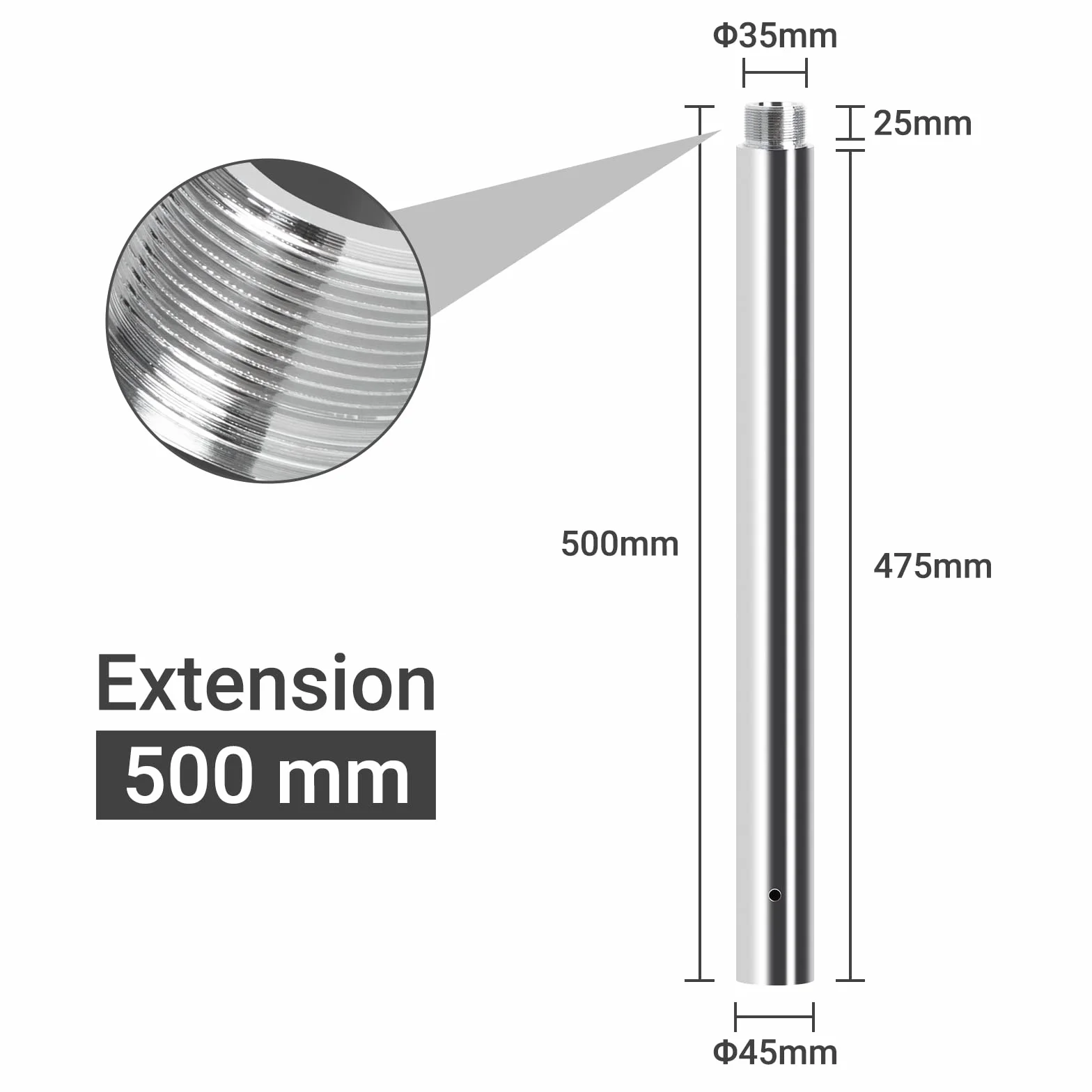 Leogreen 500mm Extensión de Barra de Baile, Tubo de Extensión para Pole Dance Profesional 45mm