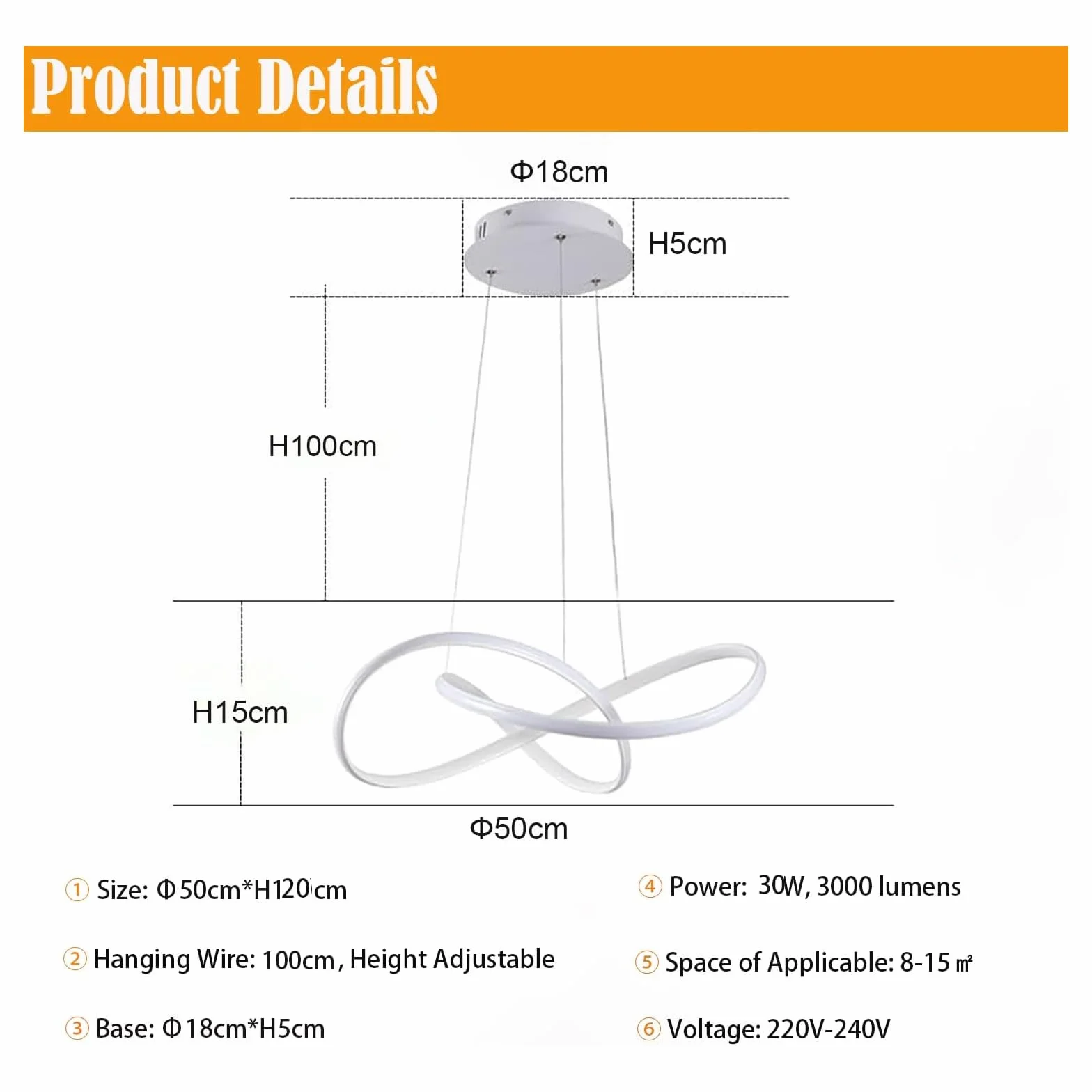 LED Lampara Techo Colgante 30W Regulable Altura Ajustable 50cm