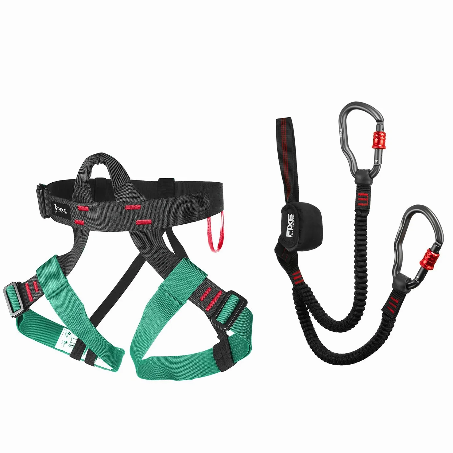 FIXE - Kit Vía Ferrata FLAMENC + Arnés LINUS | Pack de Iniciación con Disipador Compacto y Arnés Ajustable de Talla Única – Mosquetones 7075, Hebillas Rápidas, EN 958 y EN12277