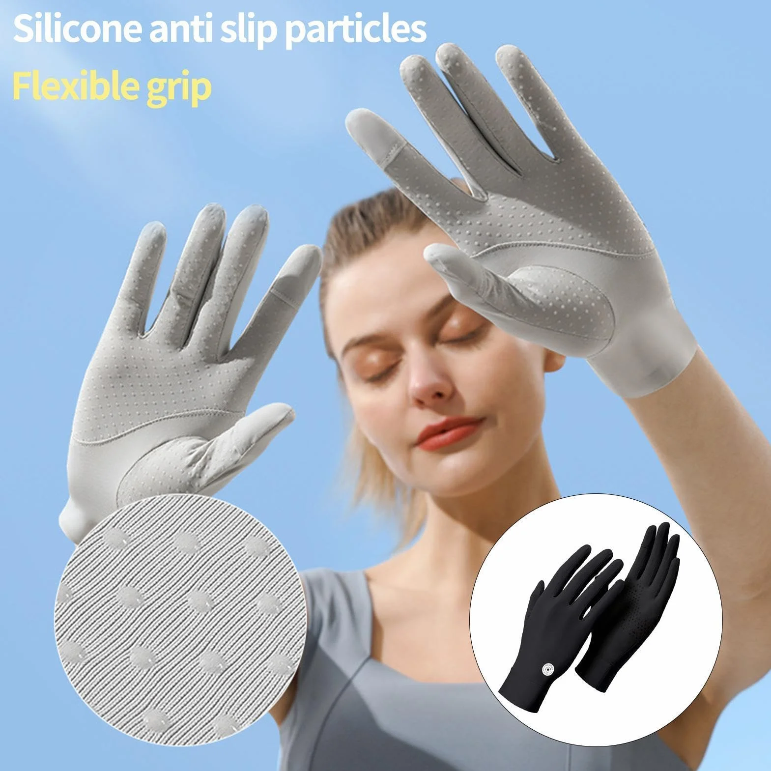 Guantes de protección solar, guantes transpirables con sensación de hielo, guantes de sol de pesca, guantes de kayak, equipo de remo, canoa, equipo profesional de protección UV UPF 50 Plus para