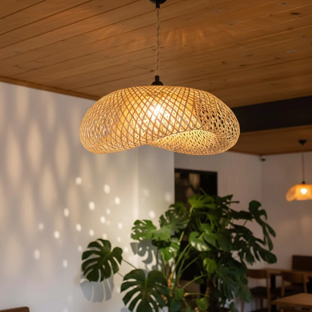 B·LED BARCELONA Lámpara colgante de mimbre Vimet Lite Natural estilo Boho E27
