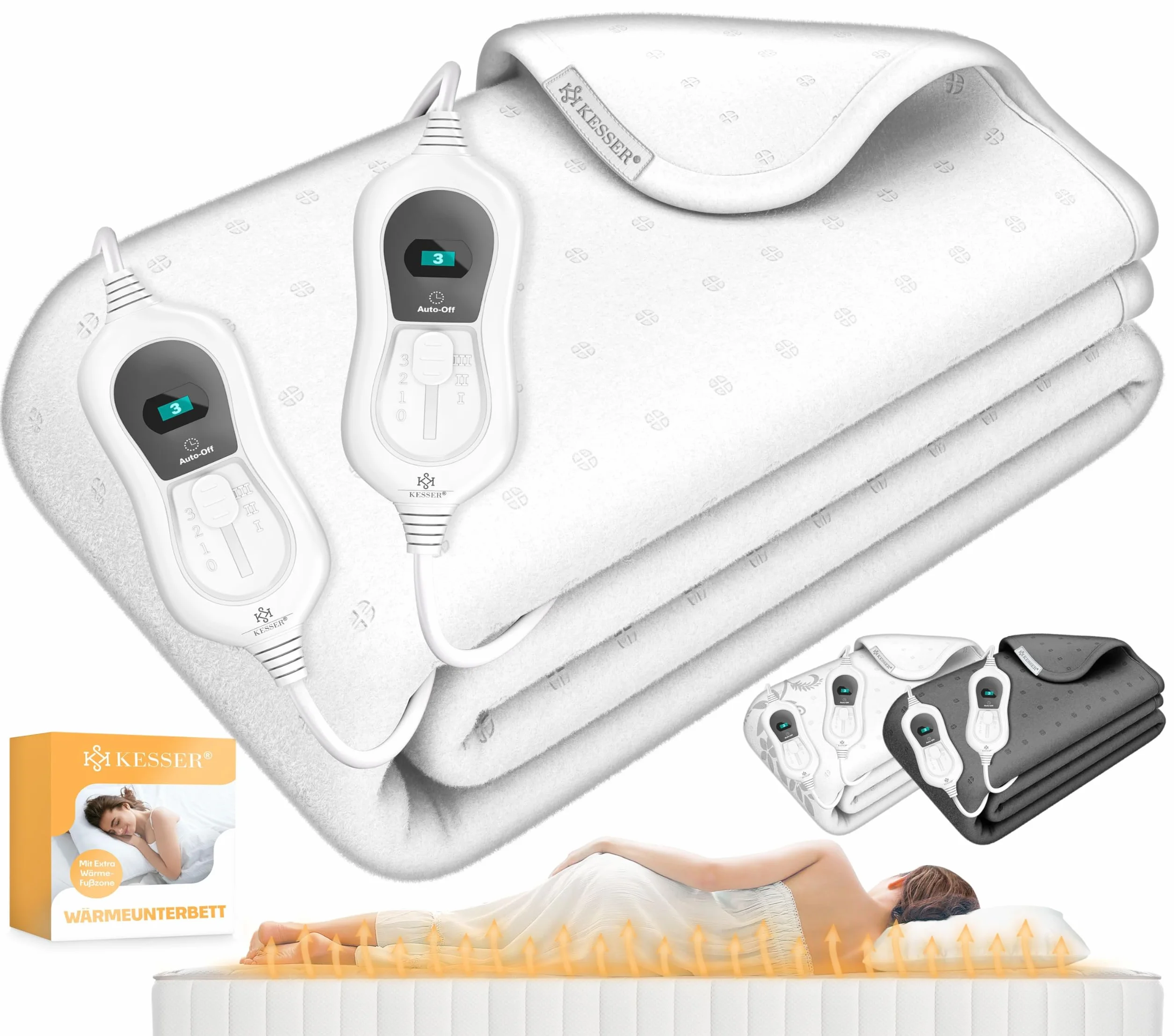 KESSER® Manta térmica doble para debajo de la cama de 160 x 140 cm con apagado automático, 2 zonas de temperatura, control remoto, manta eléctrica con 3 niveles de temperatura, base térmica para cama