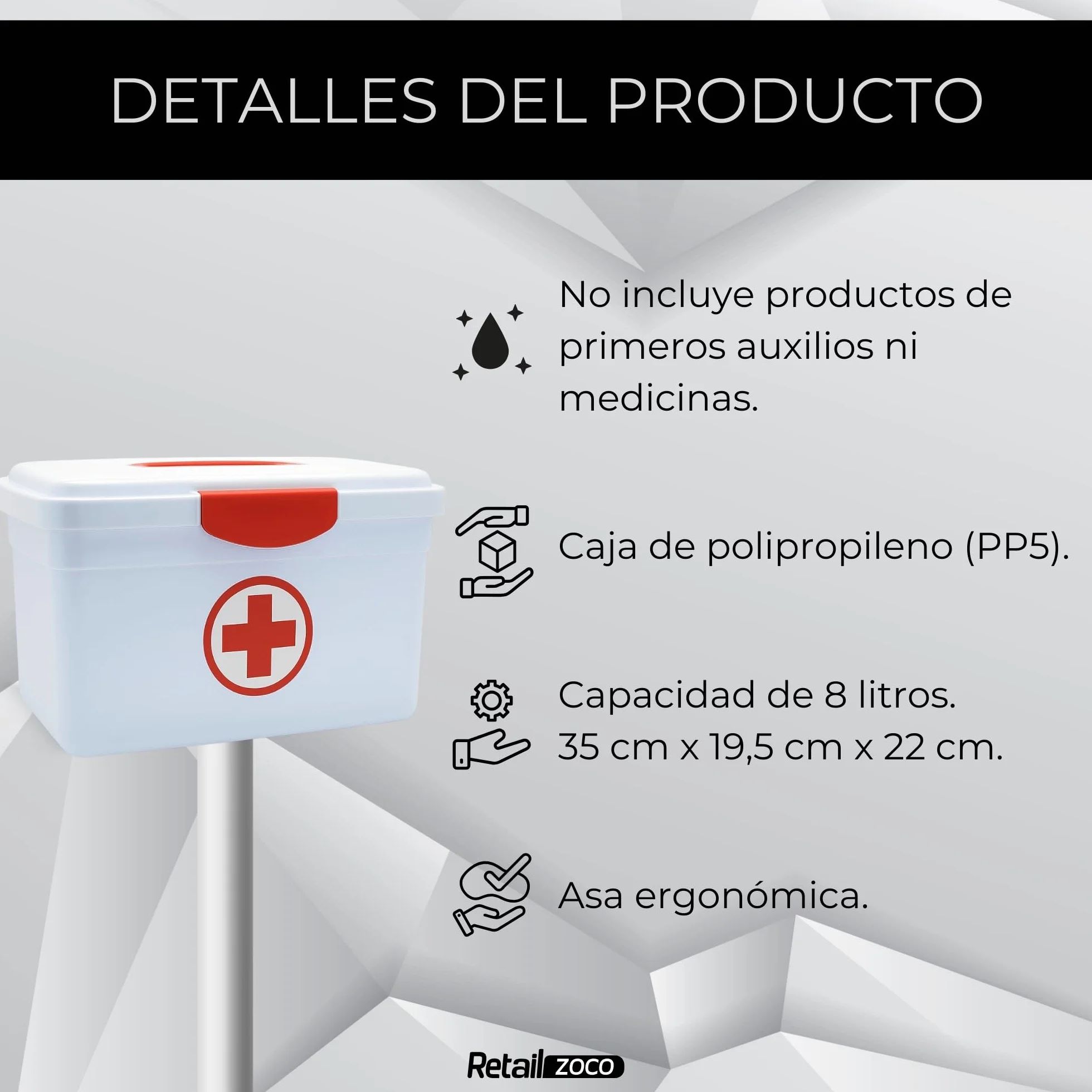 TECHZOCO Caja Medicamentos Botiquín Primeros Auxilios 8 Litros 35.5 cm