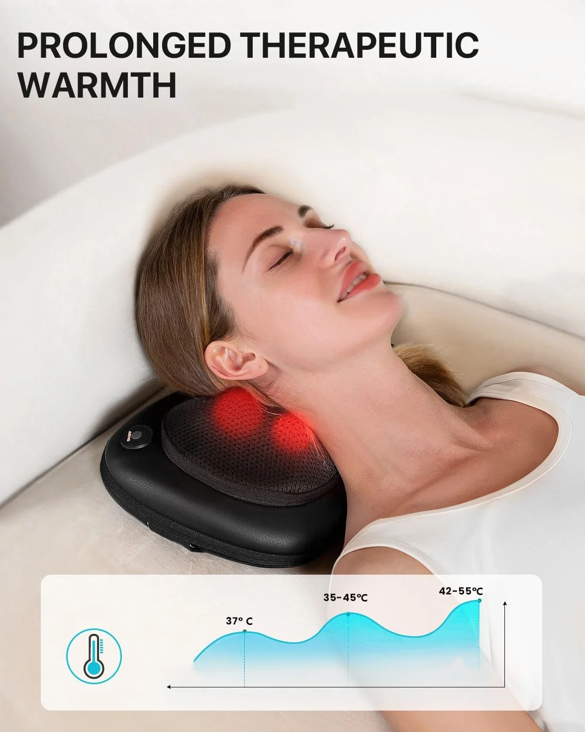 ALLJOY Cojín Masajeador Cervical y Espalda, Masaje Shiatsu con Calor, 3 Niveles, 4 Nodos Rotación 3D