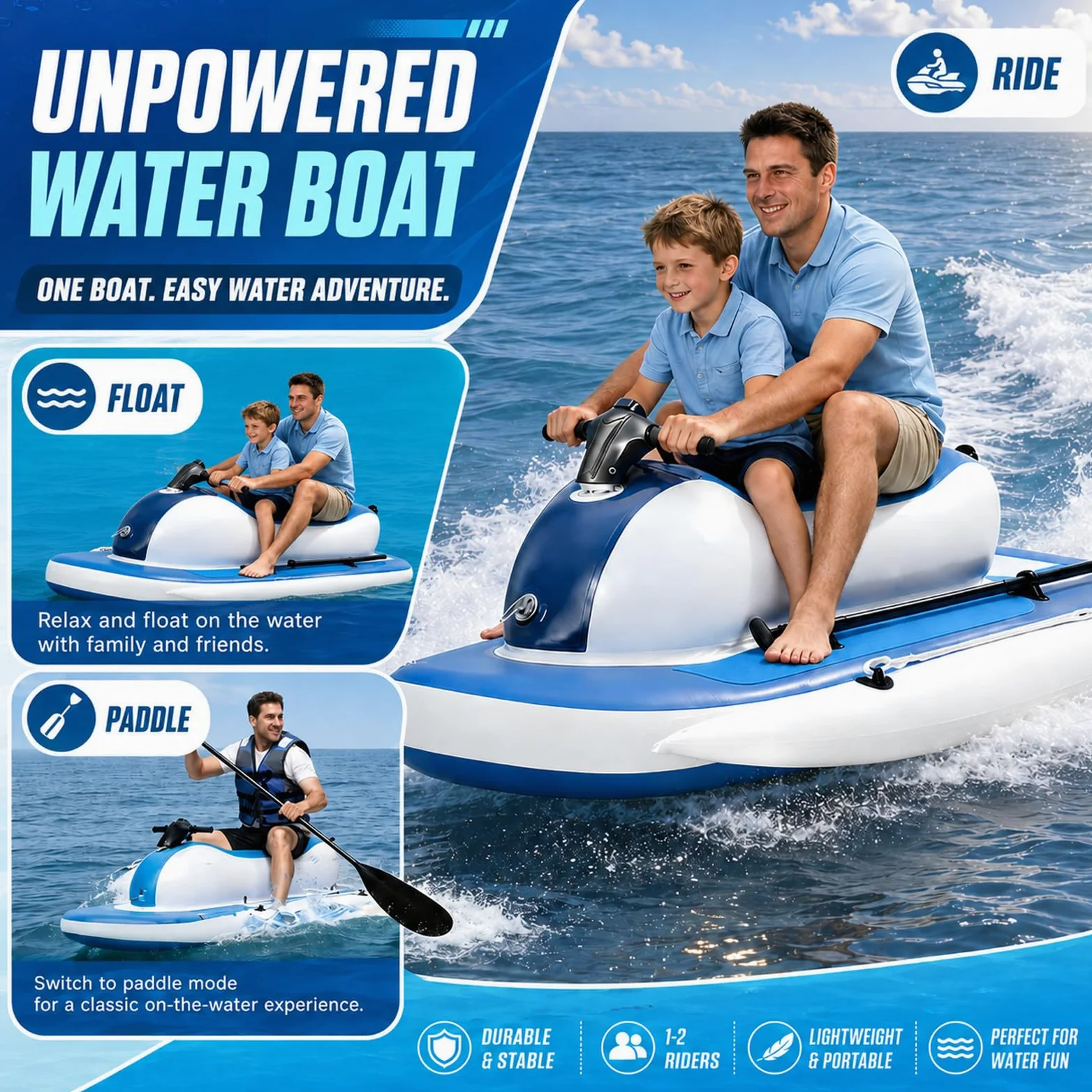 Barca Hinchable Portátil 3 en 1 para Familias | Modos remo, buceo y paseo, 5 cámaras de aire separadas, fácil transporte, para adultos, jóvenes y familias