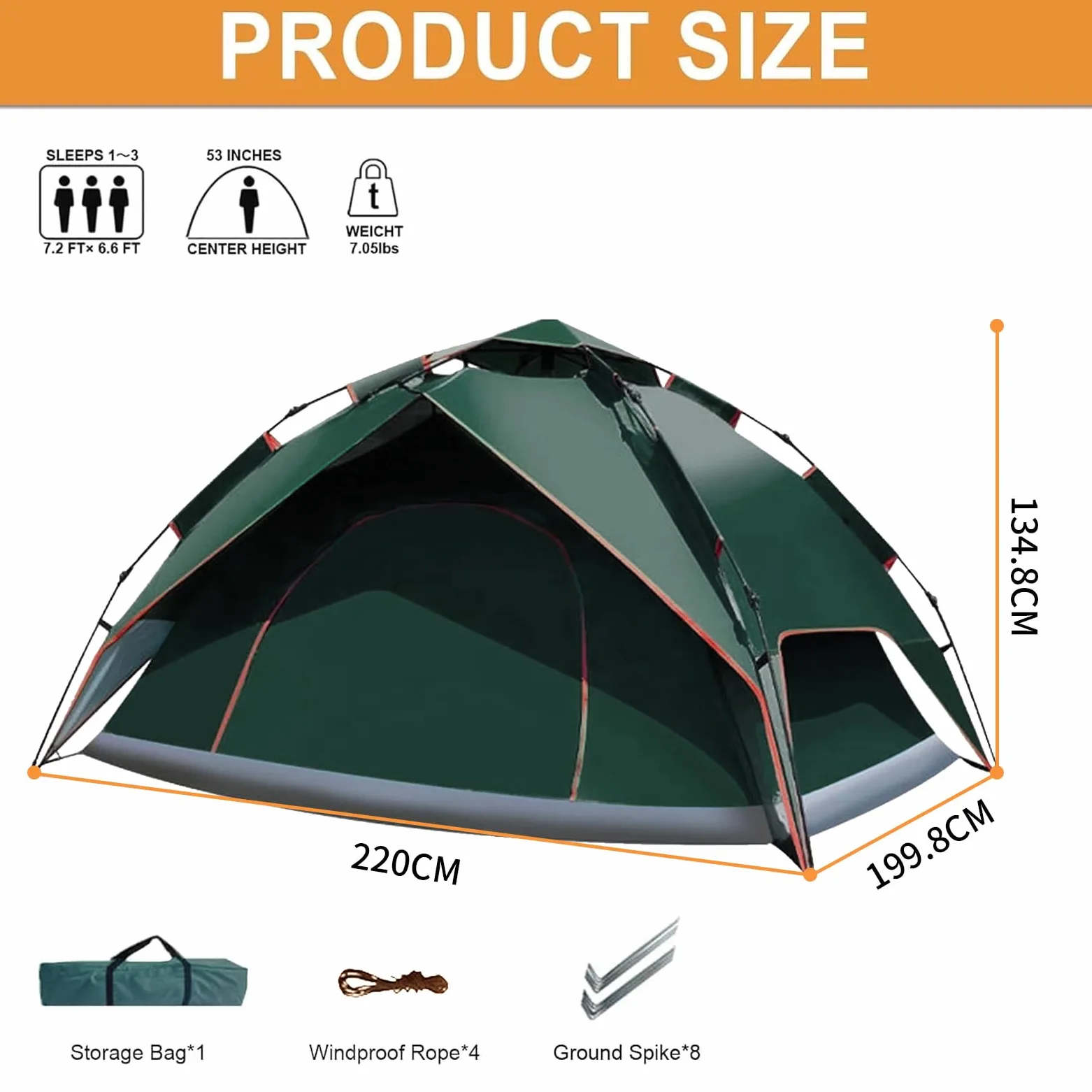 Tienda de campaña automática instantánea para 2-3 personas | Tienda de campaña impermeable y viento de doble capa, adecuada para senderismo y viajes familiares