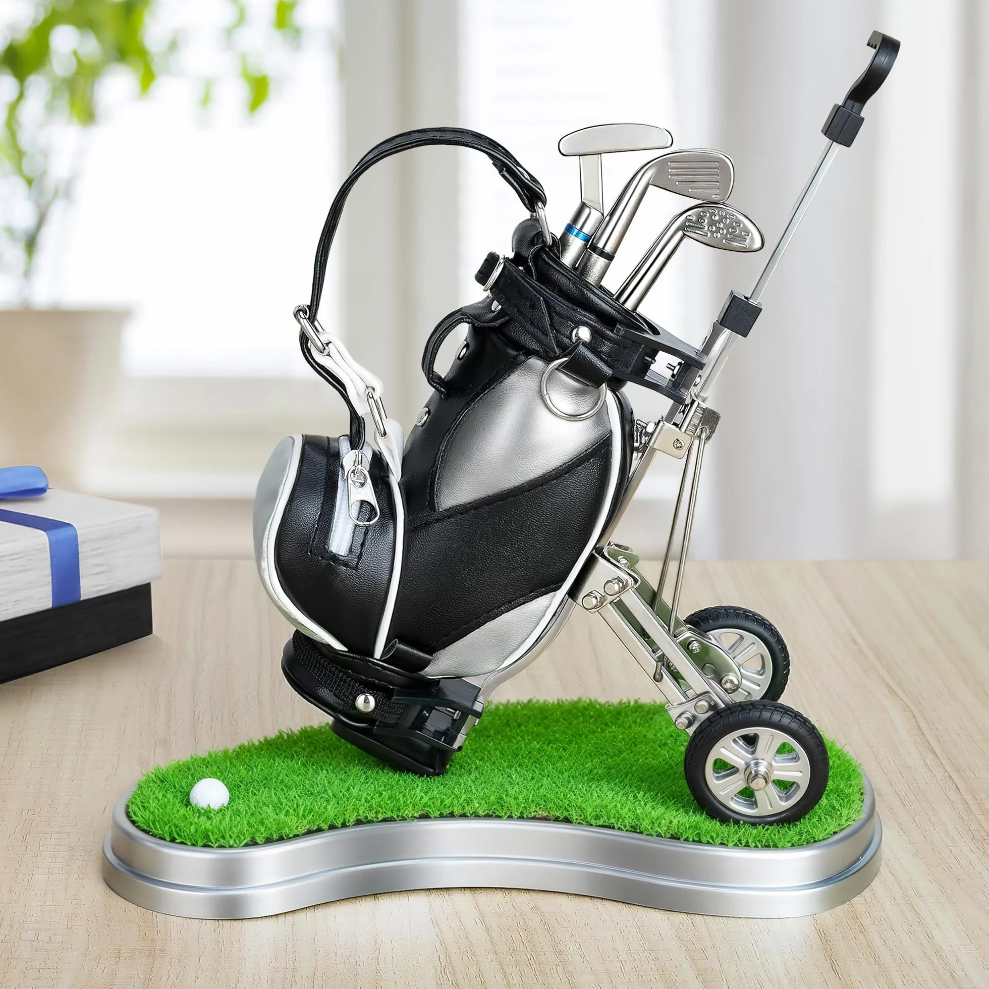 10l0l Golf bolígrafos con bolsa de Golf soporte, novedad regalos con 3 piezas Aluminio bolígrafo oficina escritorio soporte para bolsa de palos de golf para hombre día del padre, Golf recuerdos regalo