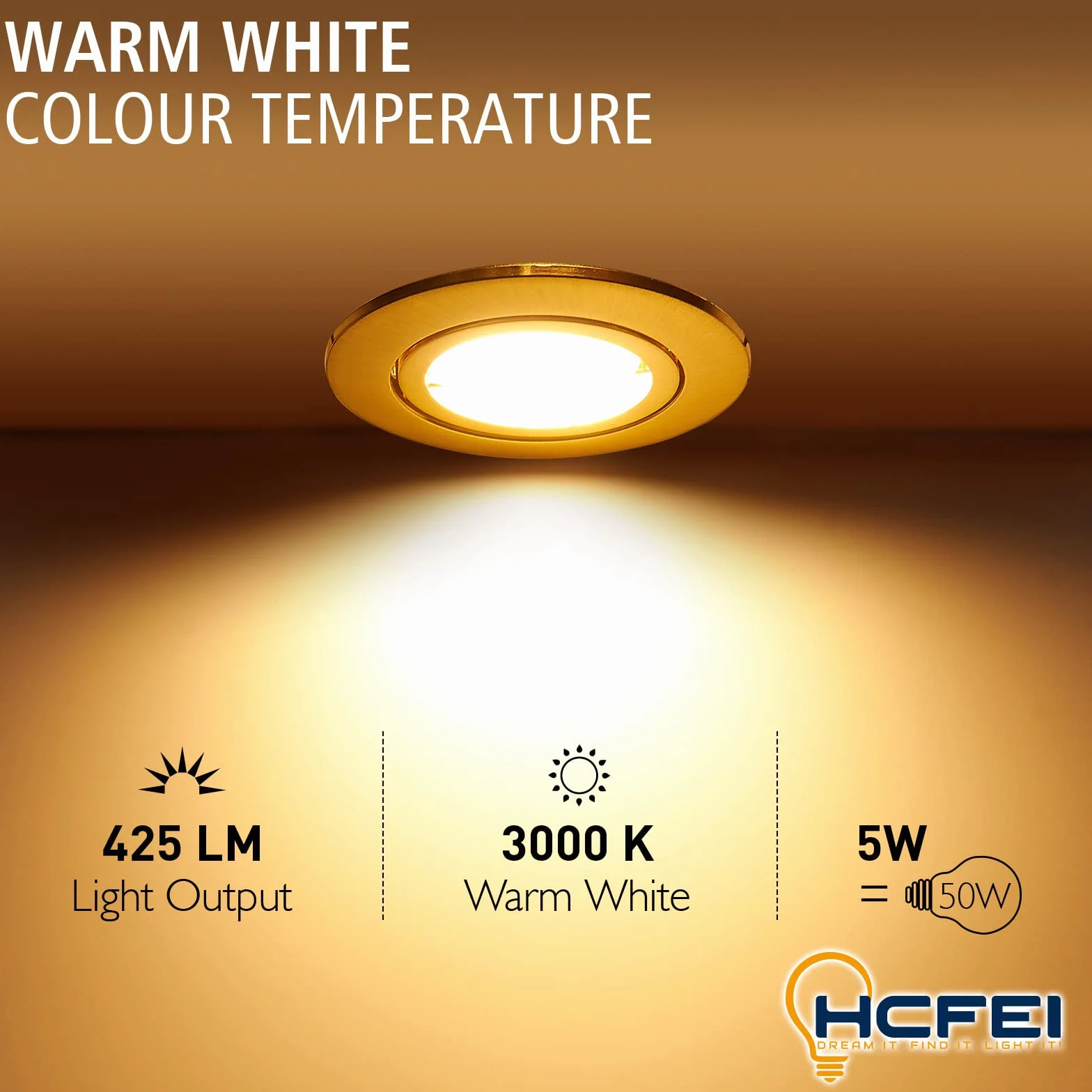 HCFEI Foco LED empotrable regulable 5W 230V 68mm blanco cálido 3000K 10 unidades