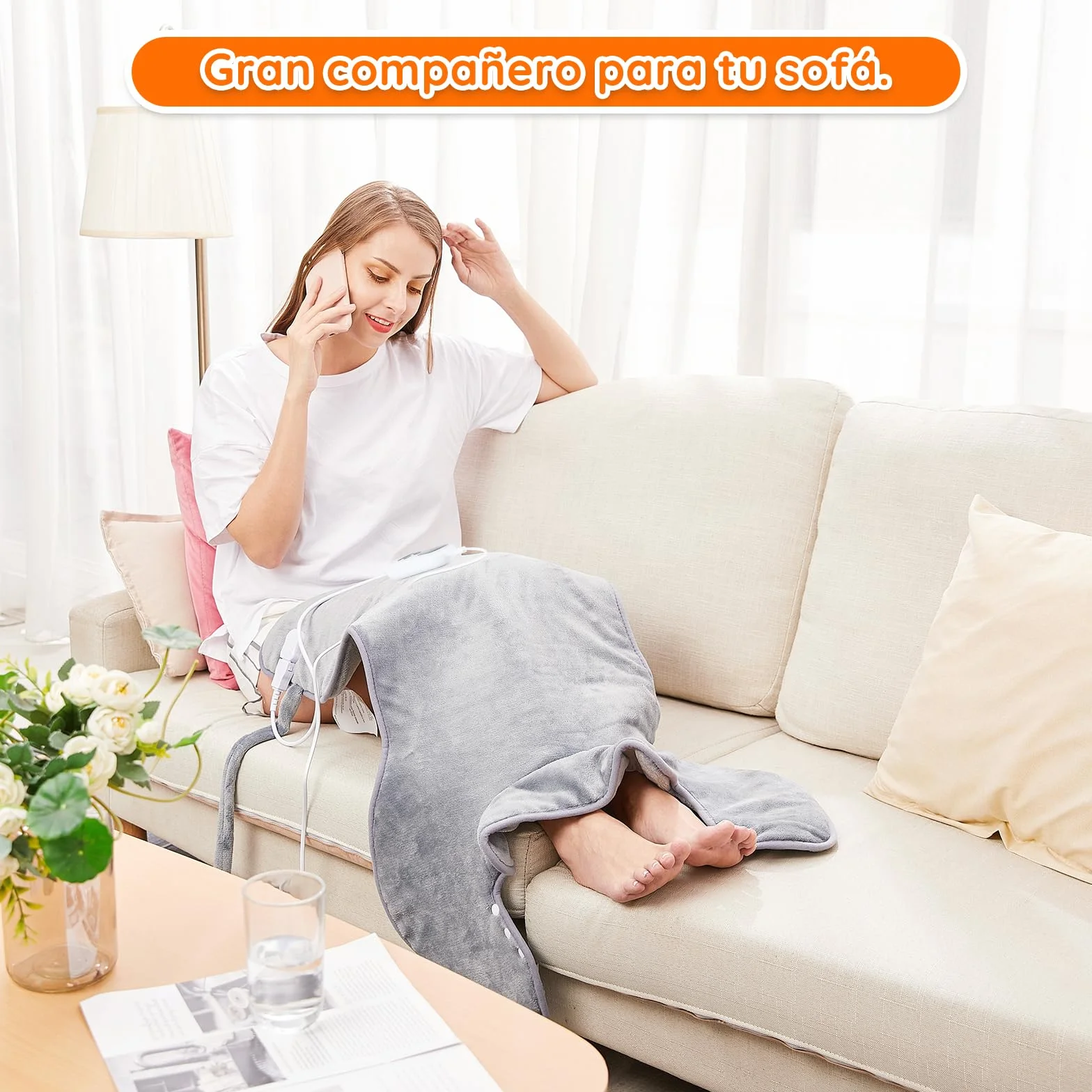 Almohadilla Térmica para Espalda y Cuello 60×100cm, 6 Niveles de Calor, Temporizador de Apagado Automático de 2 Horas, Calentamiento Rápido, Cinturón, Franela, Oficina y Hogar, Lavable a Máquina