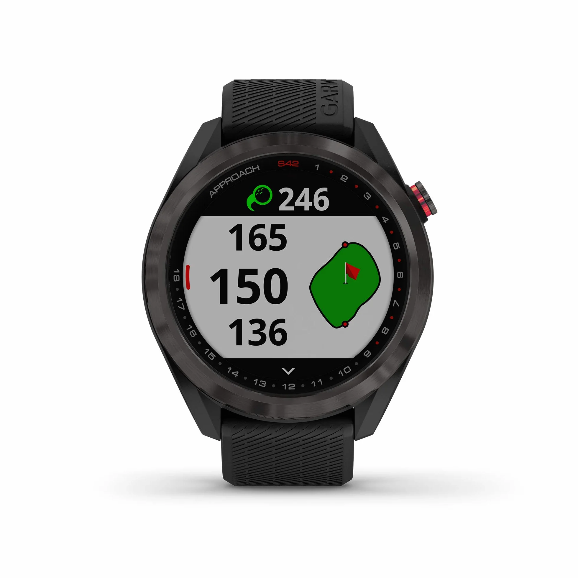 Garmin Approach S42, GPS Golf Smartwatch, Lightweight with 1.2" Touchscreen, 42k+ Preloaded Courses, Gunmetal Ceramic Bezel and Black Silicone Band, 010-02572-10