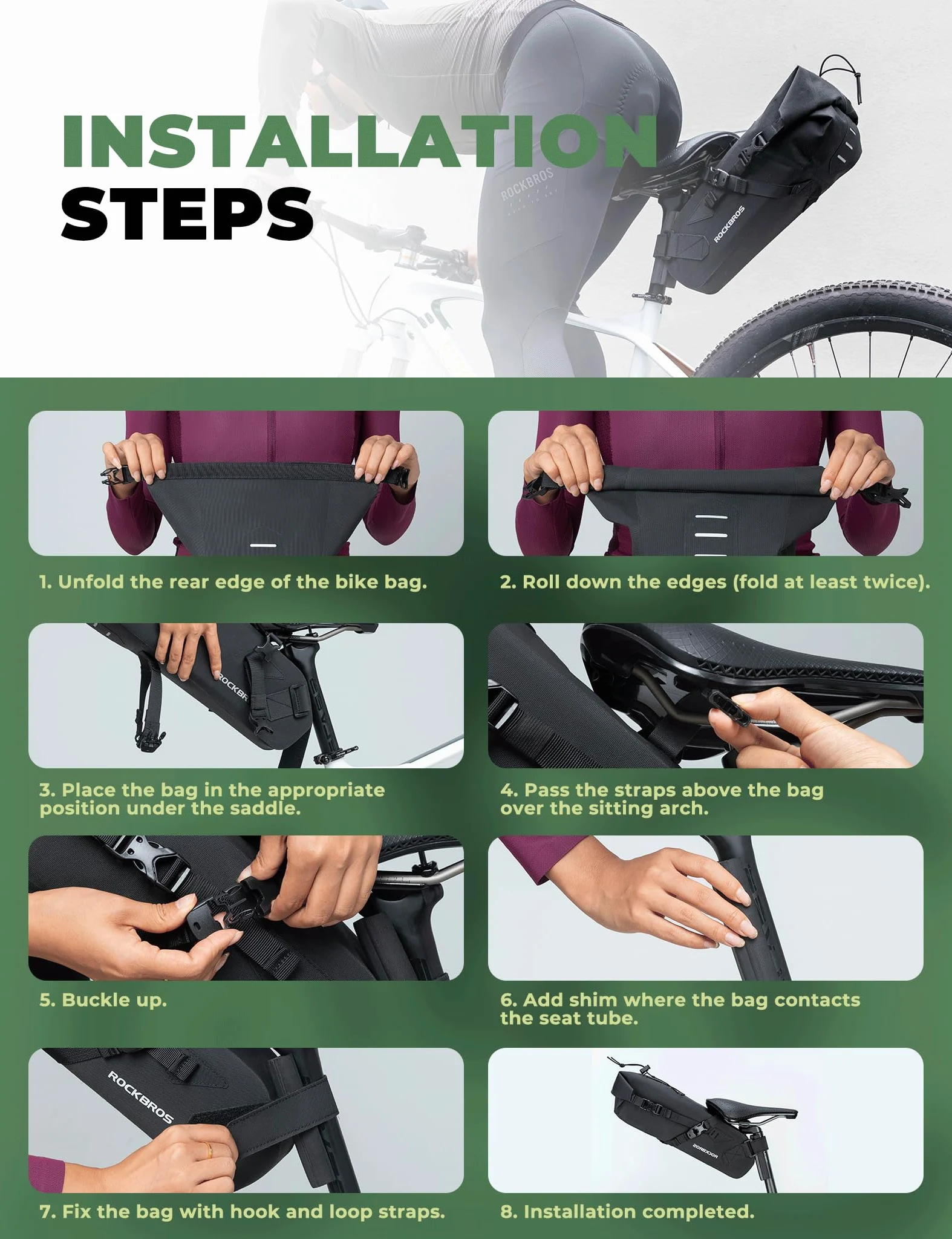 ROCKBROS Bolsa Sillín Bicicleta Impermeable 3-5L Gran Capacidad Bolsa Bicicleta Reflectante Bikepacking para Ciclismo MTB Carretera
