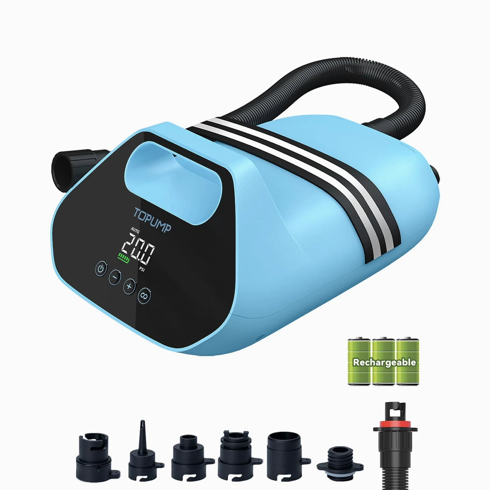 TOPUMP TPS300 Bomba de Aire Recargable Sup, 20PSI Bomba Eléctrica para Tablas de Paddle, 96,2 WH, Type-C, Inflado y Desinflado en Dos Etapaspara Tablas de Paddle, Carpa Inflable, Barcos