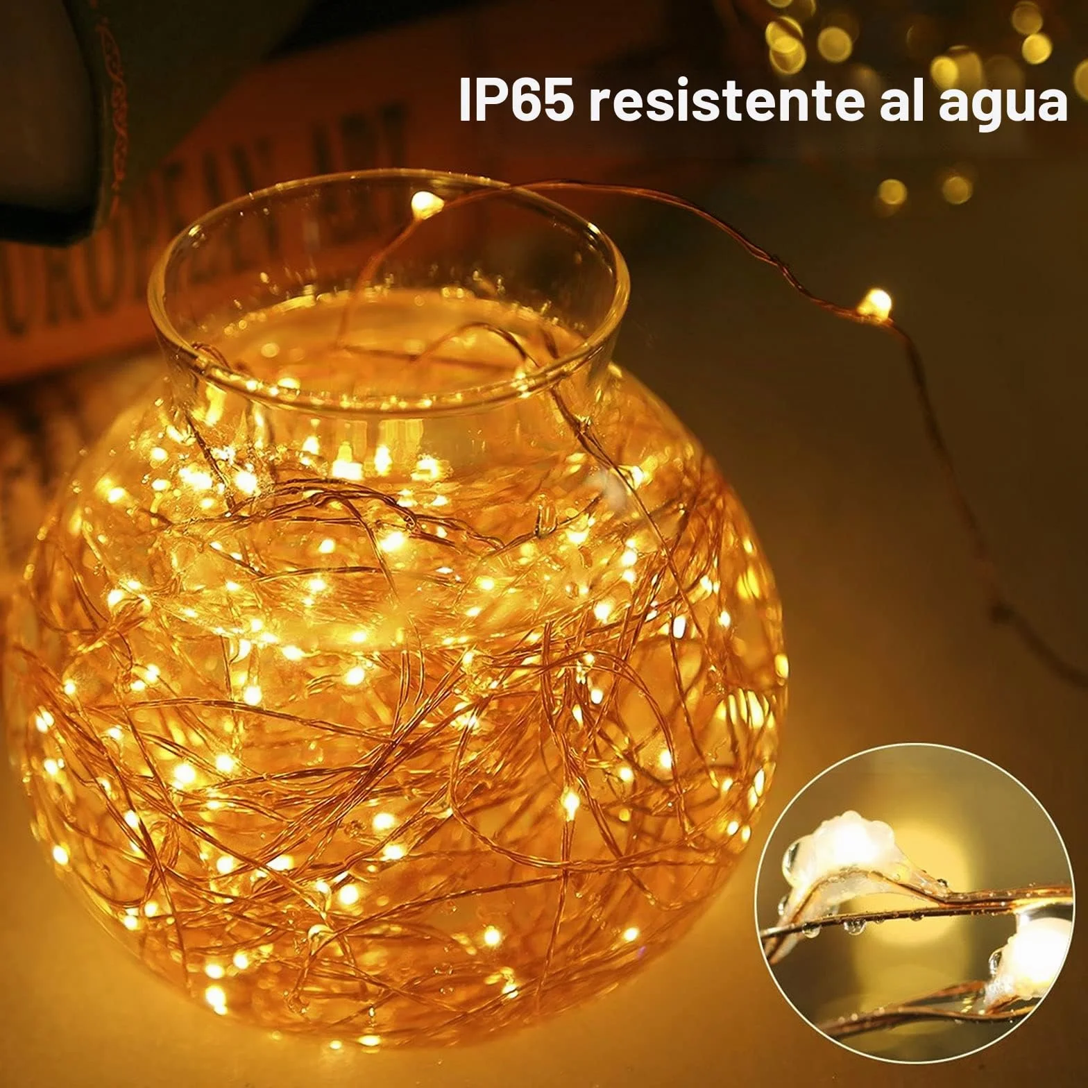 Suright Guirnalda Luces LED 2x12M 120 LED Impermeable Exterior Decoración Navidad Amarillo Cálido