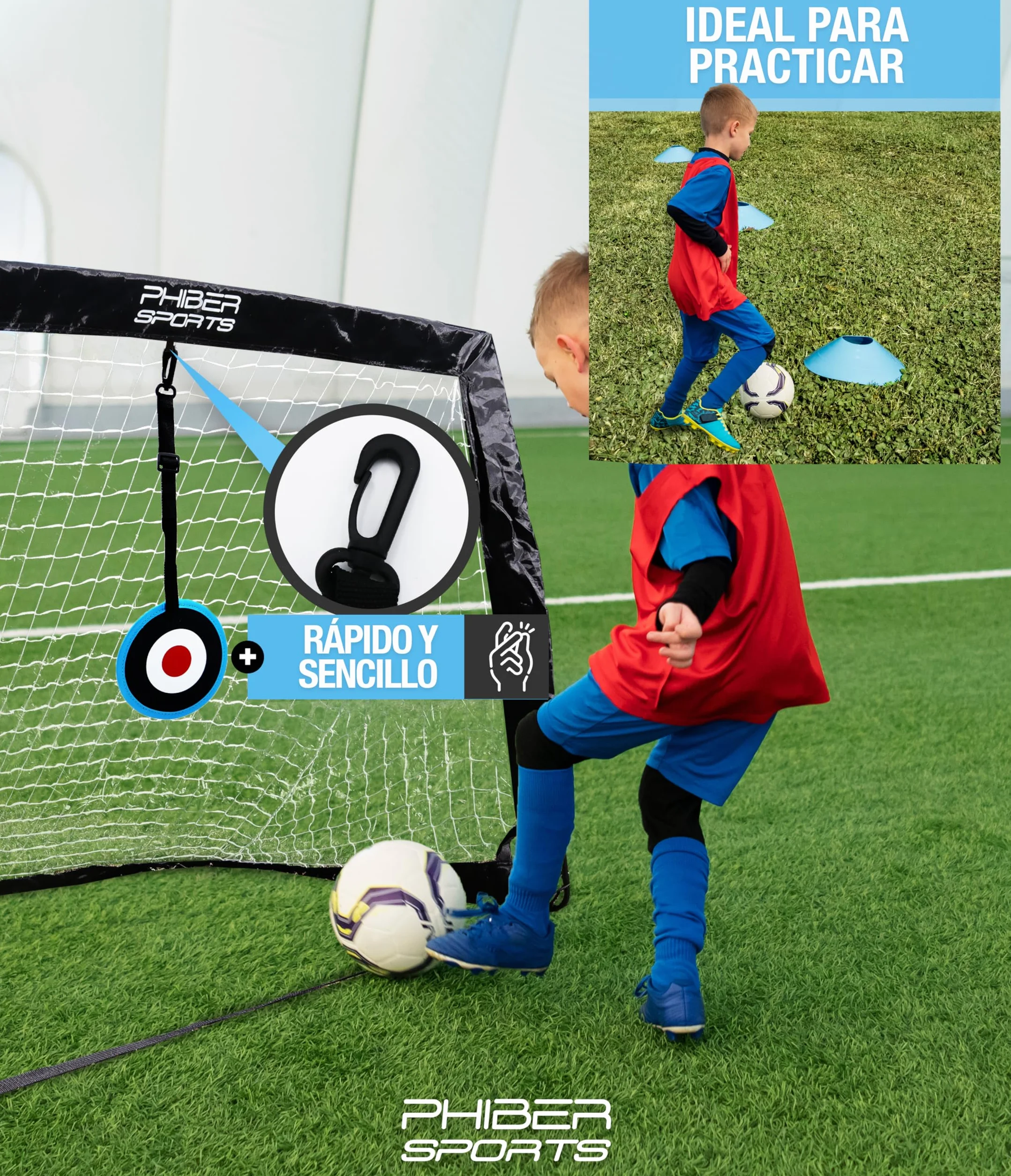 PHIBER-SPORTS Portería de Fútbol para Niños 2026 Postes de Fibra de Vidrio Reforzados Bolsa de Transporte