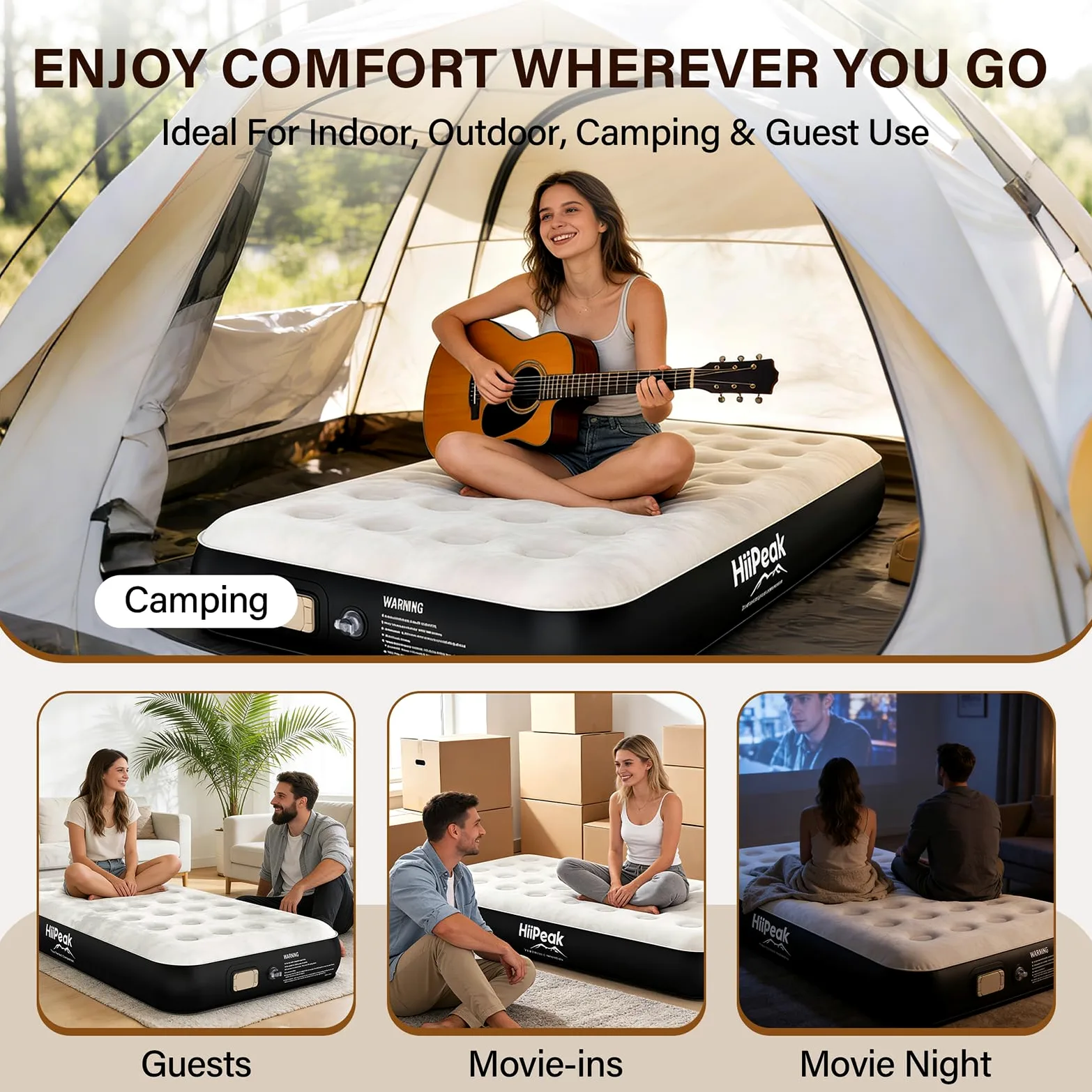 HiiPeak Colchón de aire individual de lujo con bomba integrada, cubrecolchón de gamuza suave para una comodidad superior, colchón inflable, cama de aire portátil para camping, invitados y hogar