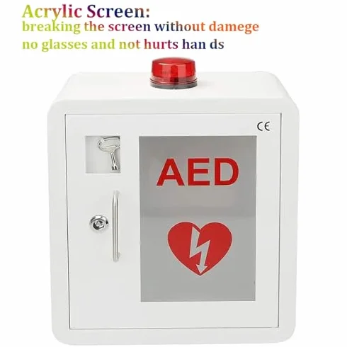Armario desfibrilador AED montado en pared con luz y alarma para desfibrilación cardíaca