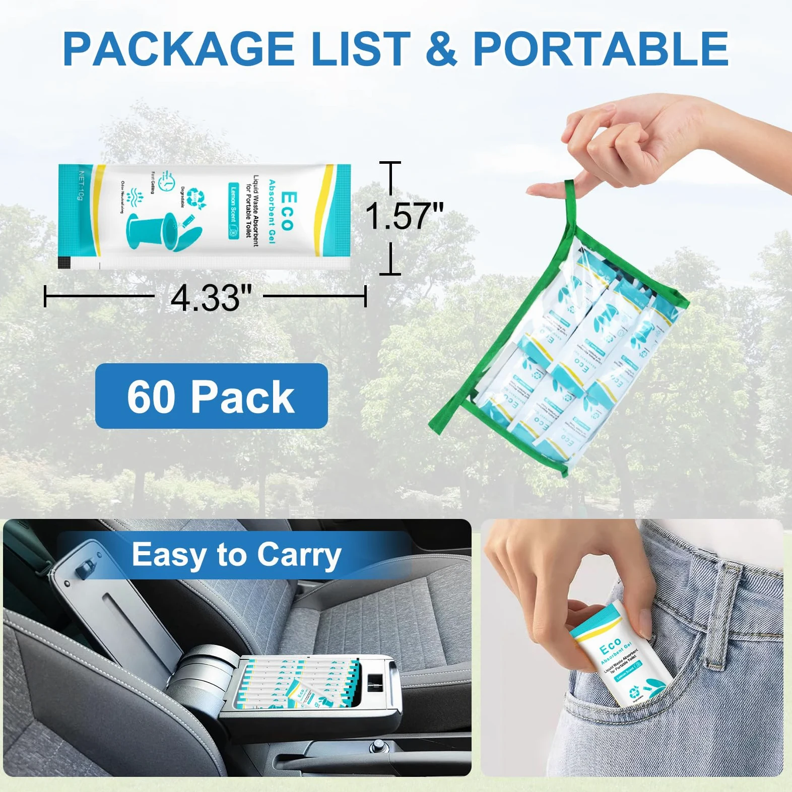 BLIKA Gel absorbente de inodoro portátil, polvo de gel de inodoro para camping, gel de residuos líquidos de orina para control de olores, gel absorbente ecológico, polvo de orina para acampar al aire