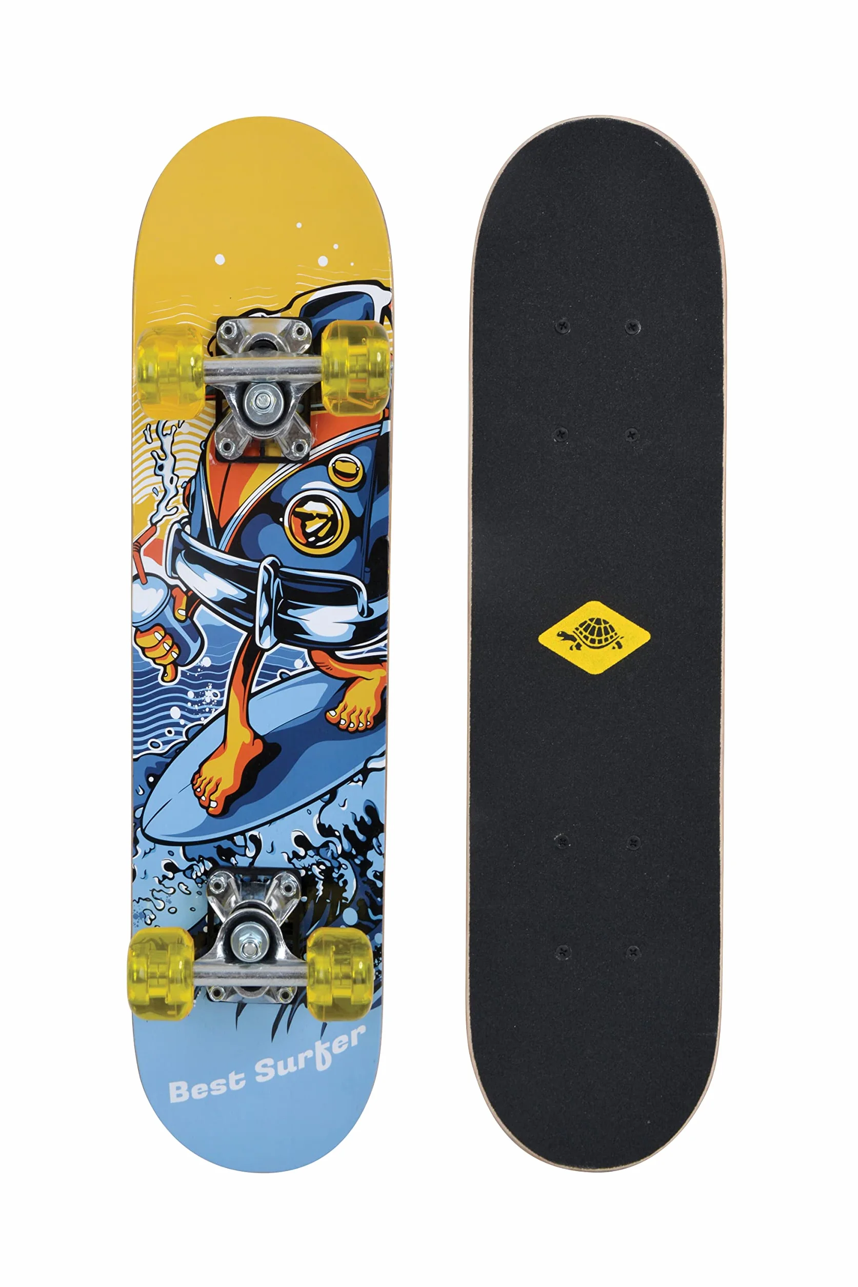 Schildkröt Skateboard Junior 24″ Madera de Arce 60,5×15 cm Ruedas PU 50 mm 608Z Trucks Aluminio Best Surfer