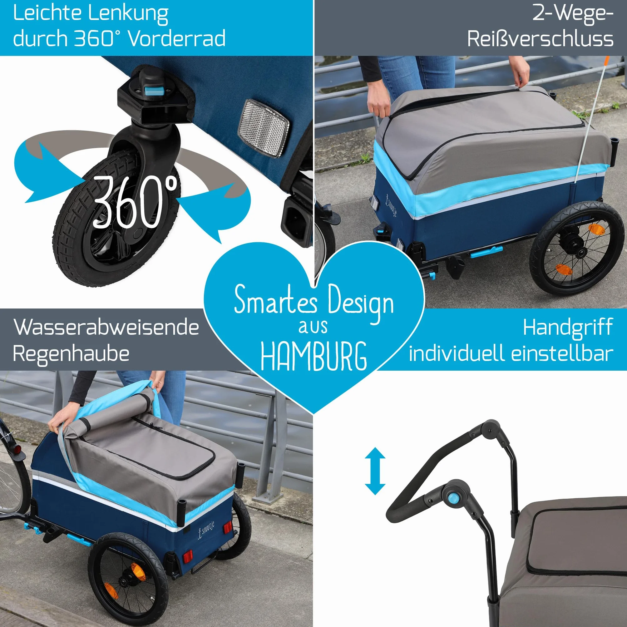 Carro con ruedas (2 en 1, remolque para bicicletas) | Carro de transporte plegable | Remolque para ebike | Función Jogging | Camping, Festival, Jardín | con bandas reflectantes