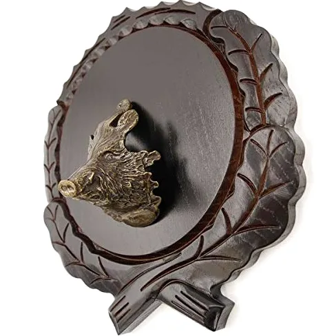 Placa de cuña tallada oscura AF 17,5 cm con 1 pieza de cabeza de cuña pequeña placa cuña, tabla de especias, cartel trofeo.