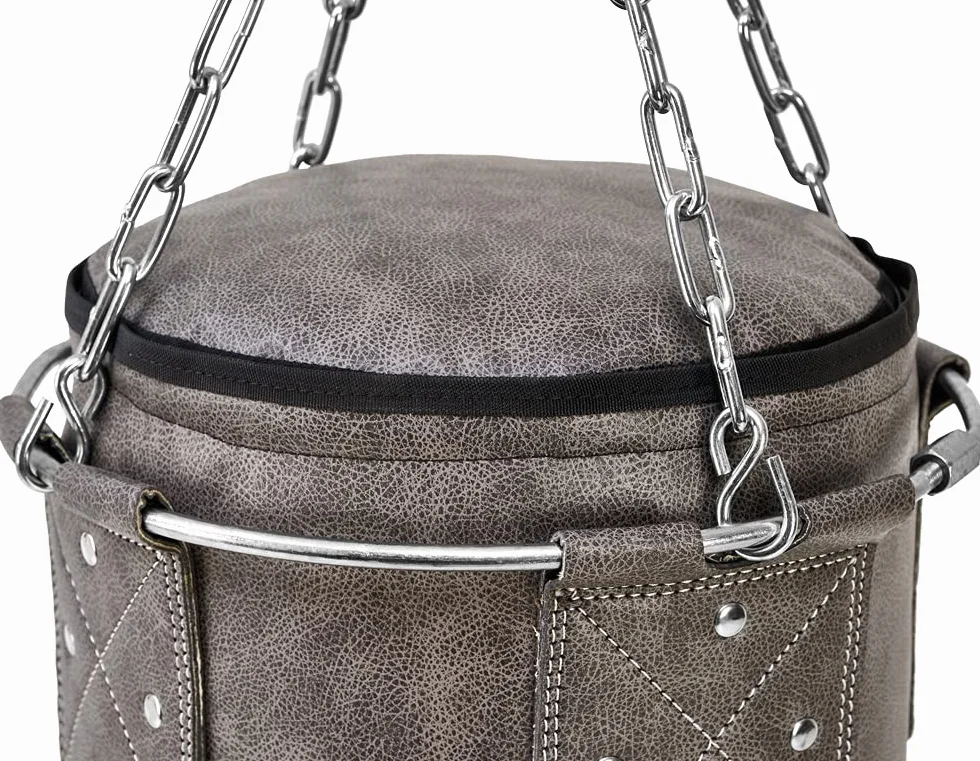 Bad Company Saco de boxeo vintage con cadena de acero de 4 puntos y anillo de metal, piel sintética, relleno o sin rellenar, 80/100/120/150/180 x 35 cm