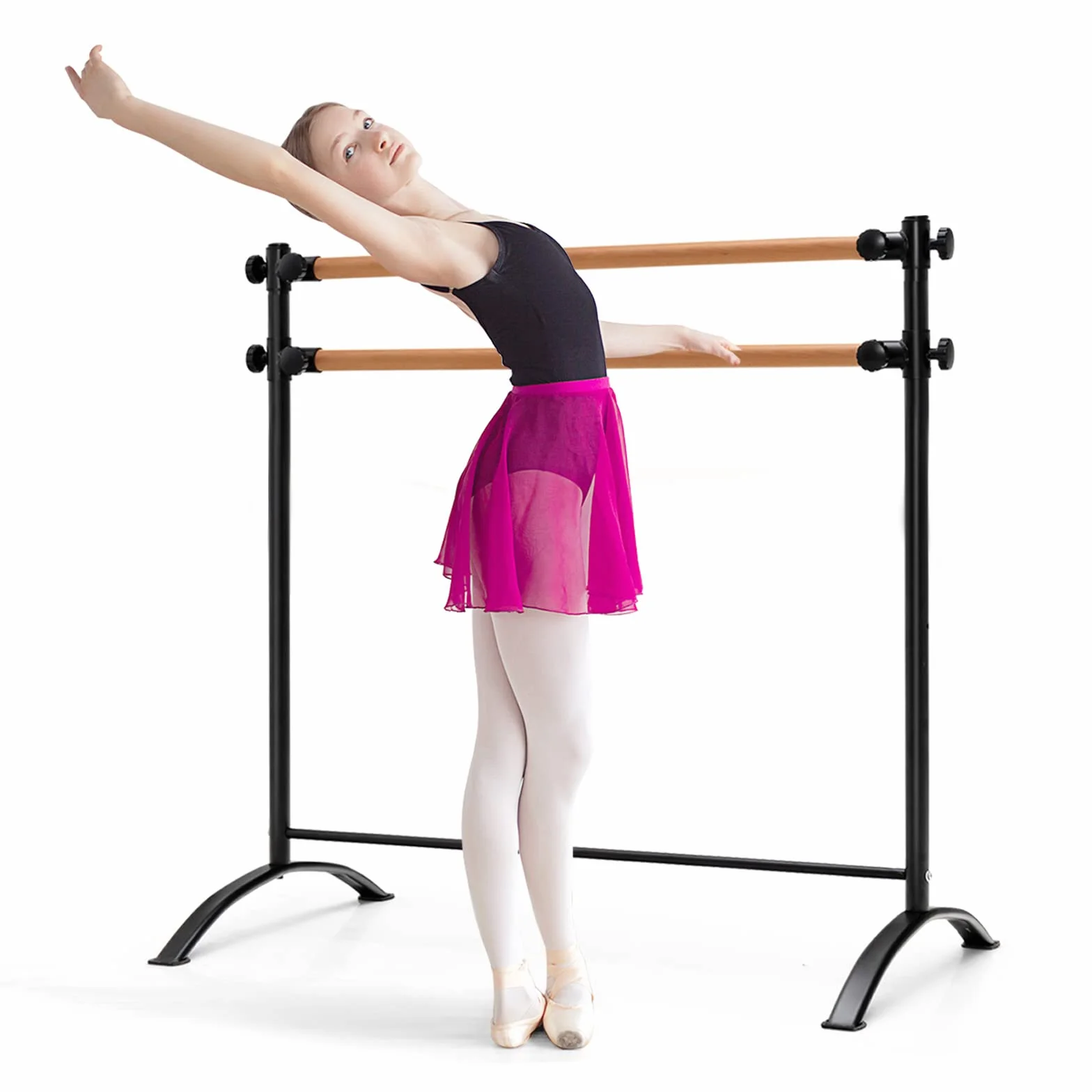 GOPLUS Barras de Ballet Portátil de 122 CM, Barra de Baile Independiente con Alturas Ajustables de 4 Posiciones, 2 Barras de Madera Maciza, Marco de Metal Resistente, Doble Barra de Ballet