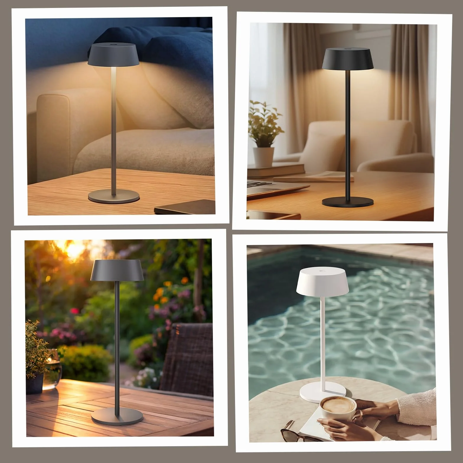 Klighten Lámpara de escritorio LED Recargable 2 Piezas Regulable Antracita Aluminio Carga USB IP54 Impermeable 3000K