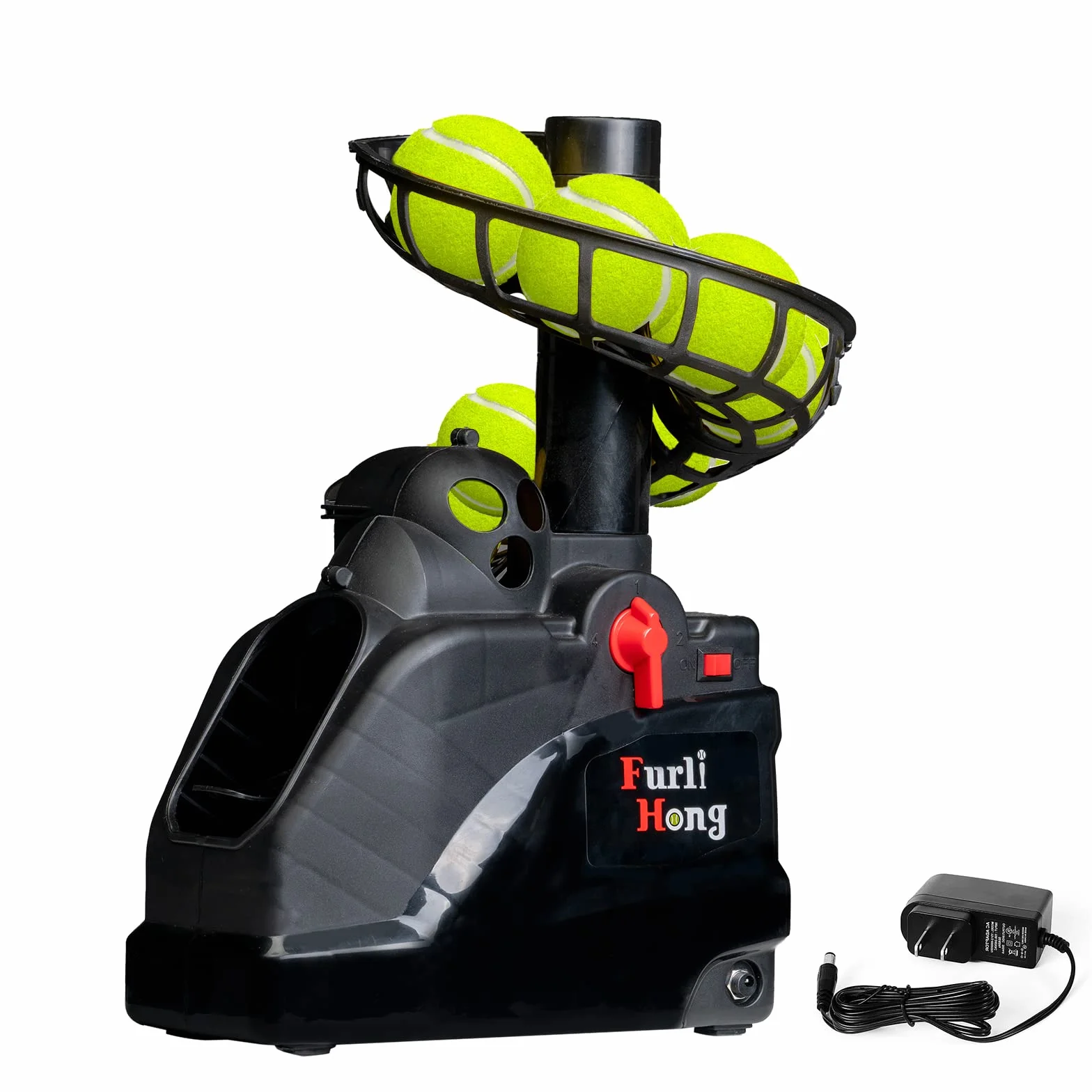 Furlihong 6802BH Lanzador de Pelotas 2 en 1 para Béisbol y Tenis, Velocidad de Lanzamiento Ajustable, Alimentado por Batería o Adaptador de Corriente, Pista Extendible, Ideal para Niños