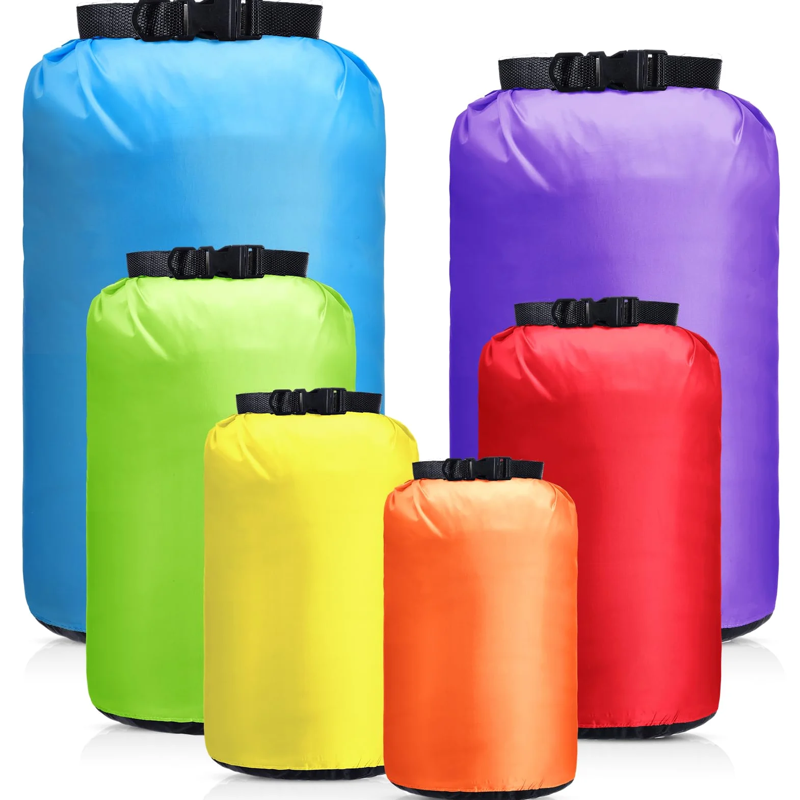 6 bolsas impermeables ligeras para exteriores, 35 L, 20 L, 15 L, 10 L, 5 L, 3 L, bolsa impermeable para barco, kayak, mochilero, senderismo, camping, rafting (color fluorescente)